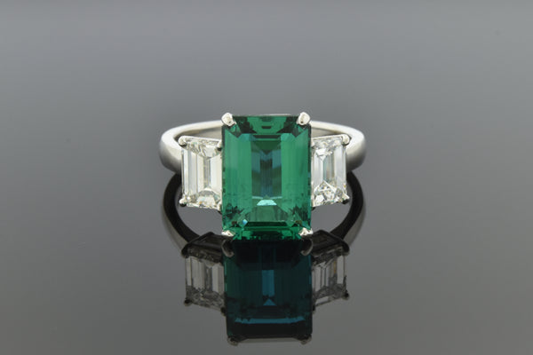 Platinum Step Cut 3.72 Carat Emerald & Diamond Ring - Queen May