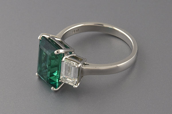Platinum Step Cut 3.72 Carat Emerald & Diamond Ring - Queen May
