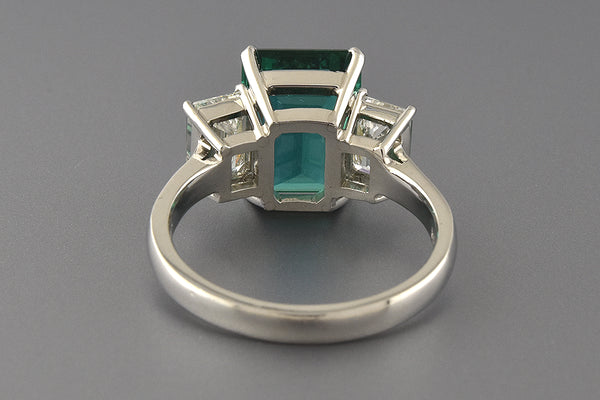 Platinum Step Cut 3.72 Carat Emerald & Diamond Ring - Queen May