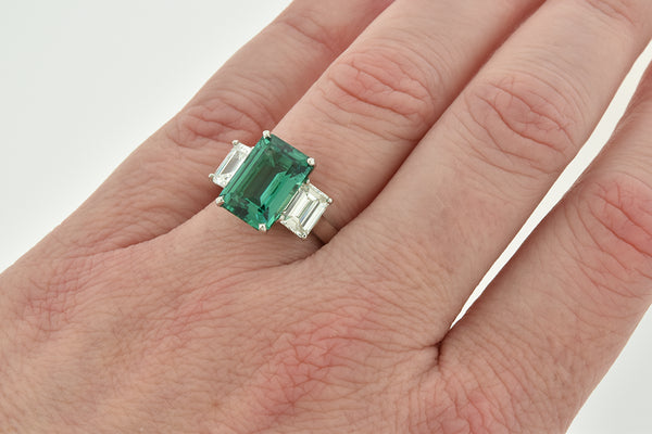 Platinum Step Cut 3.72 Carat Emerald & Diamond Ring - Queen May