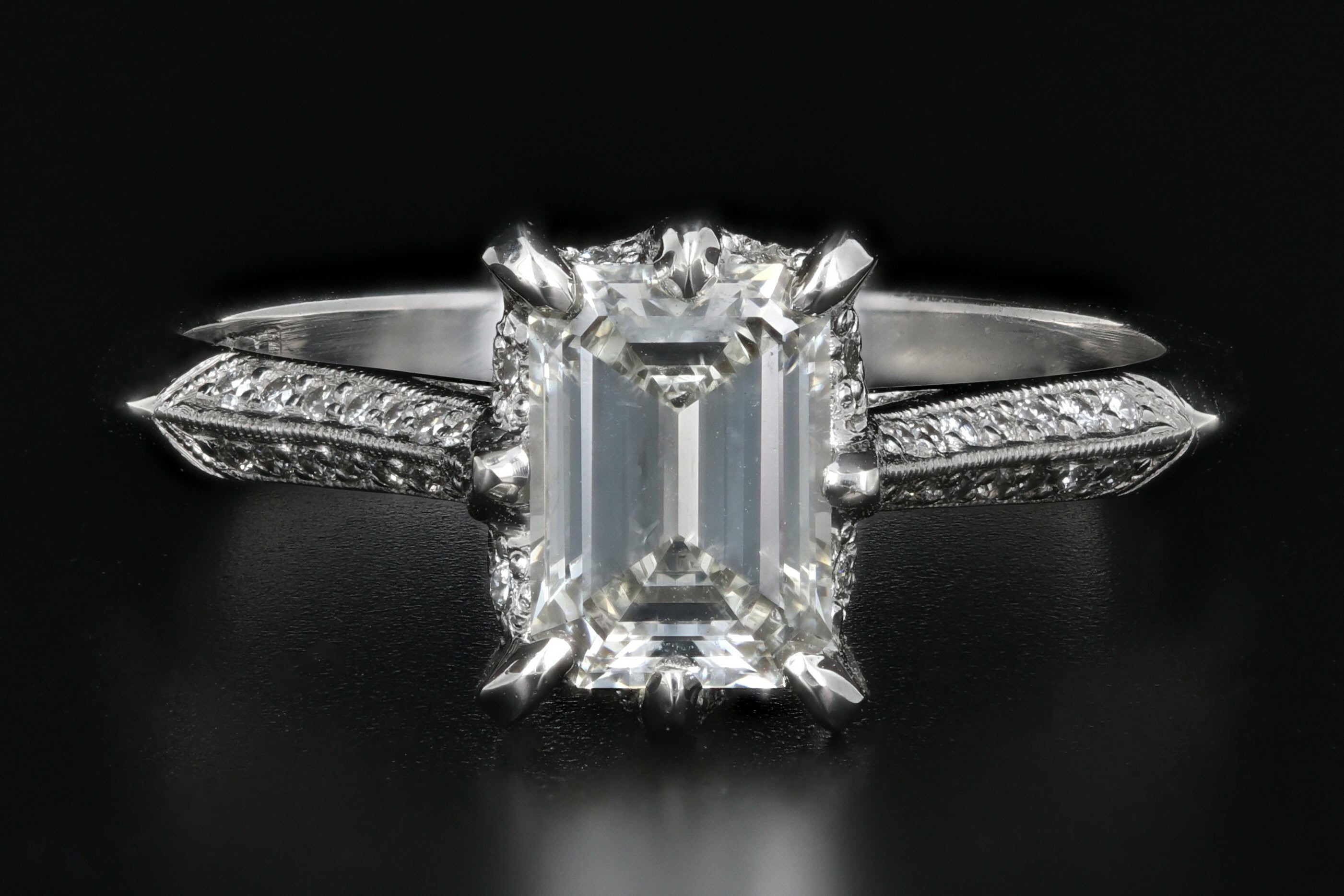 Tacori 18K White Gold .91 Carat Emerald Cut Diamond Ring GIA Certified - Queen May