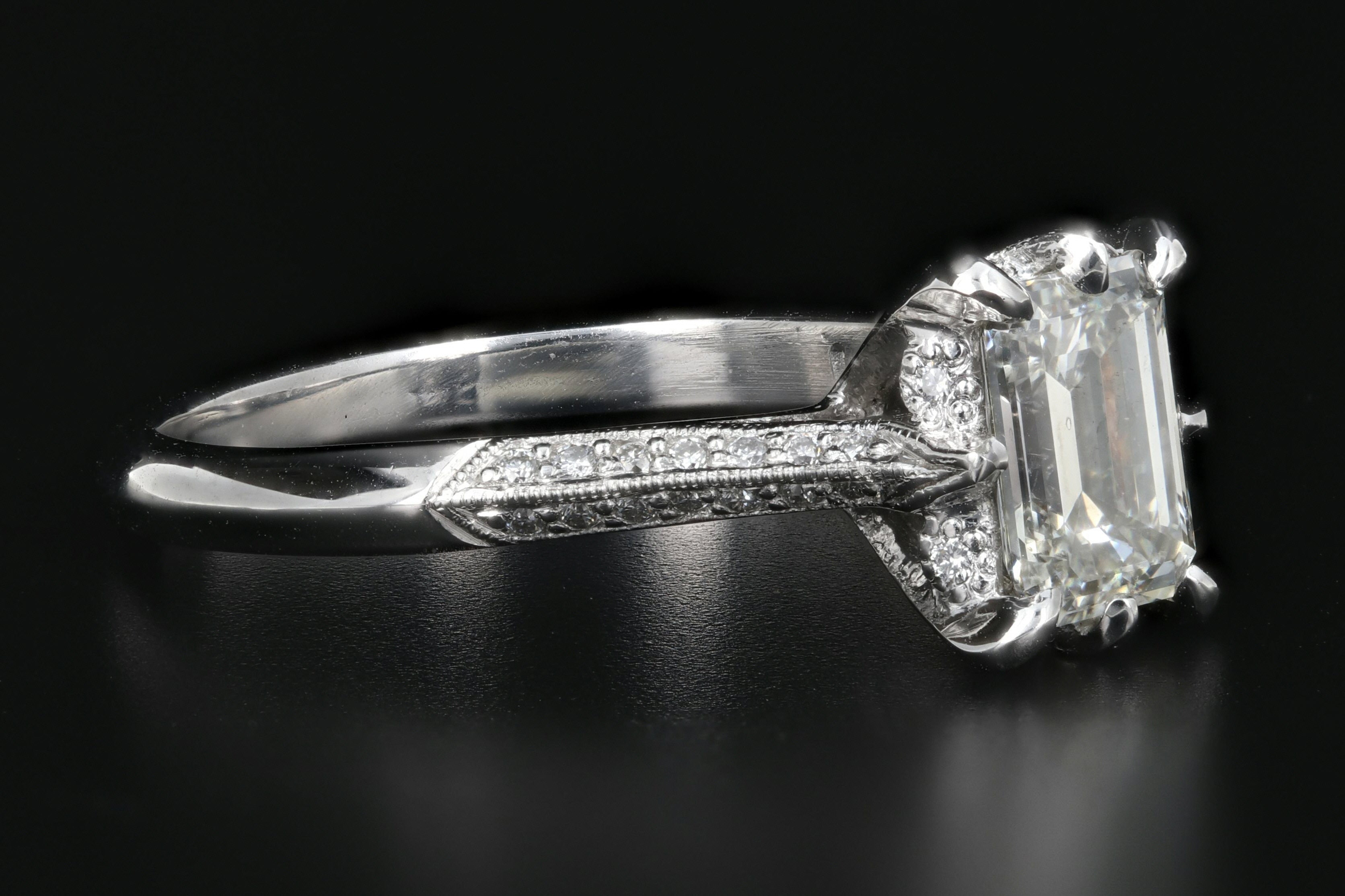 Tacori 18K White Gold .91 Carat Emerald Cut Diamond Ring GIA Certified - Queen May