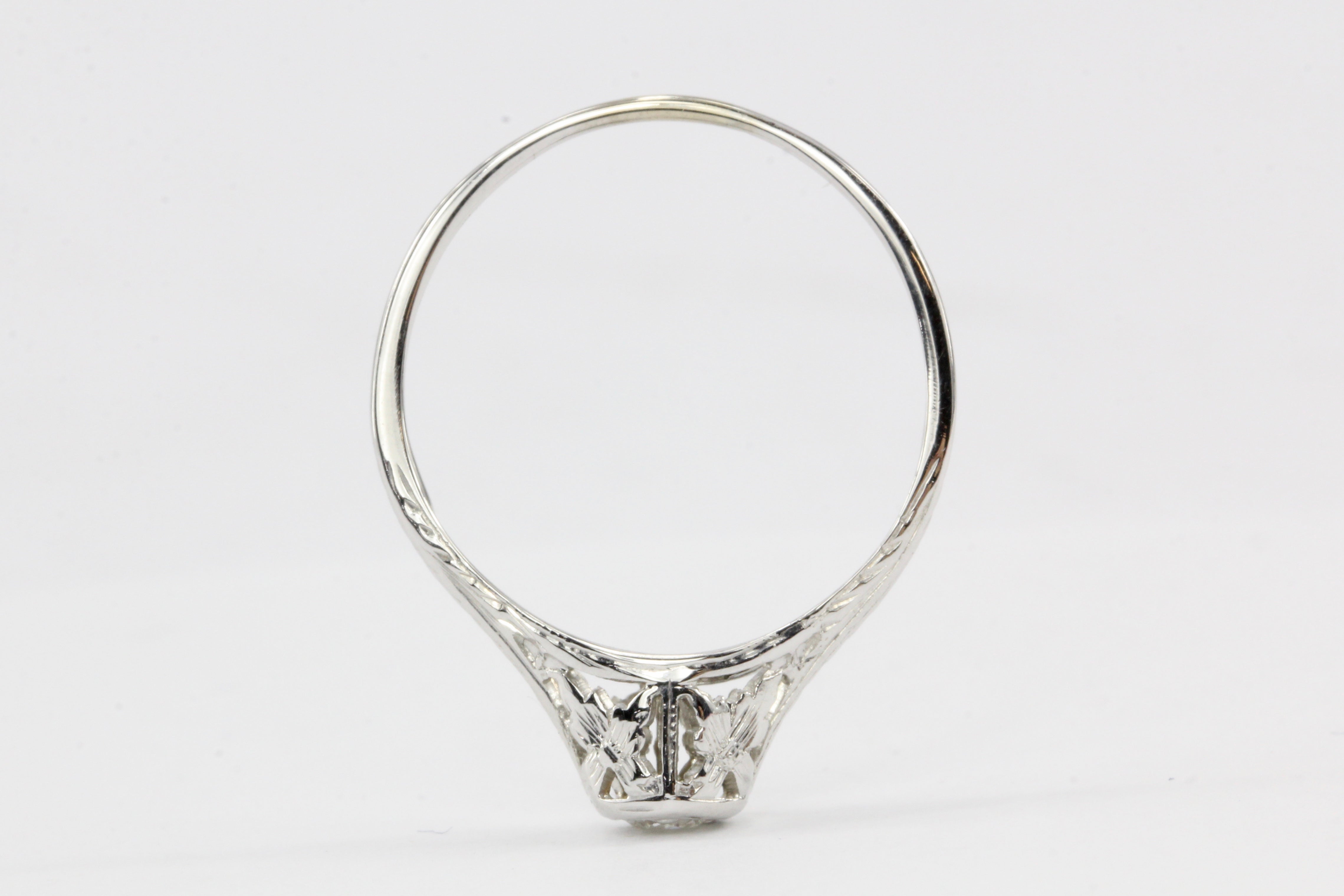 Art Deco 14K White Gold .09CT Diamond Ring - Queen May