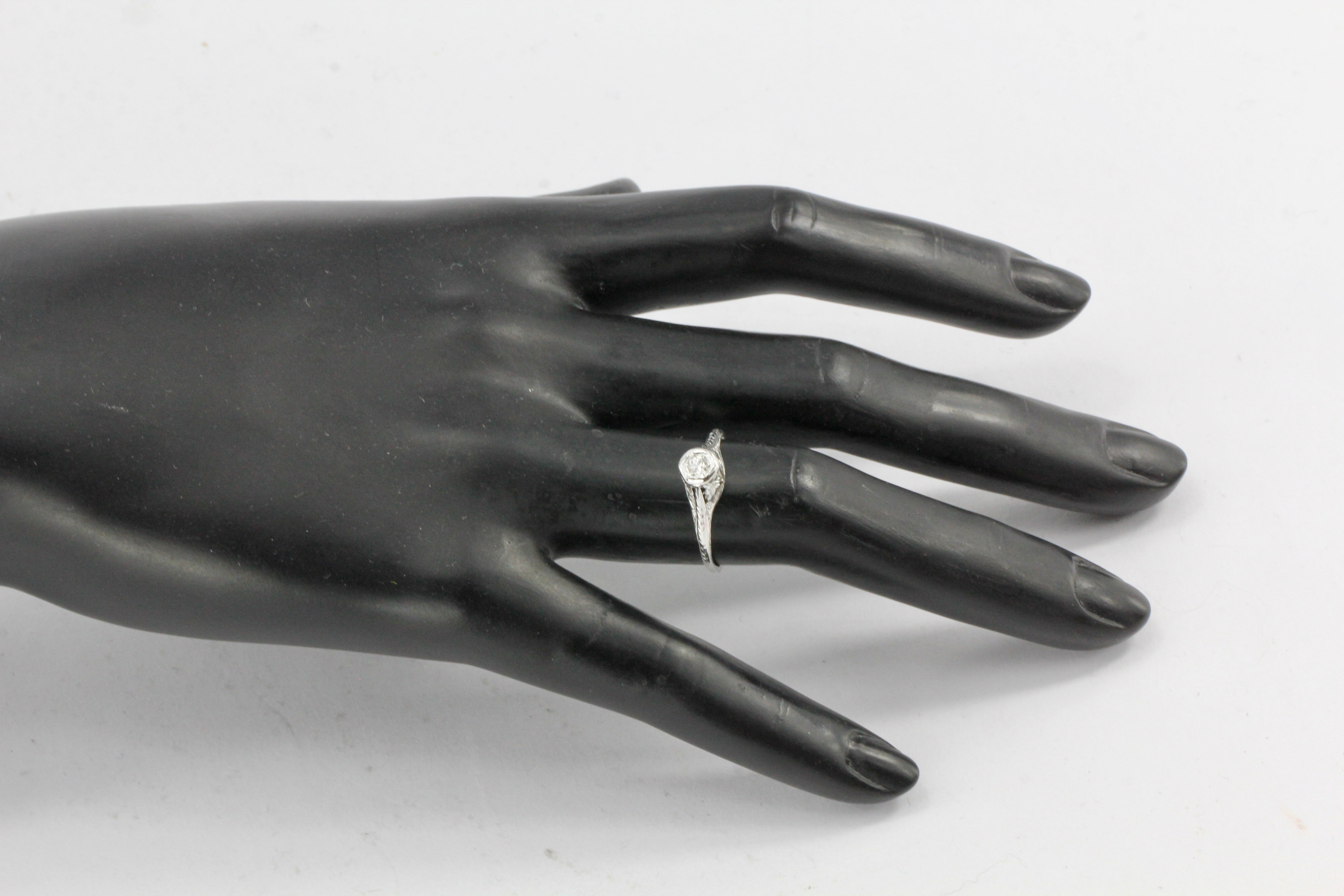 Art Deco 14K White Gold .09CT Diamond Ring - Queen May