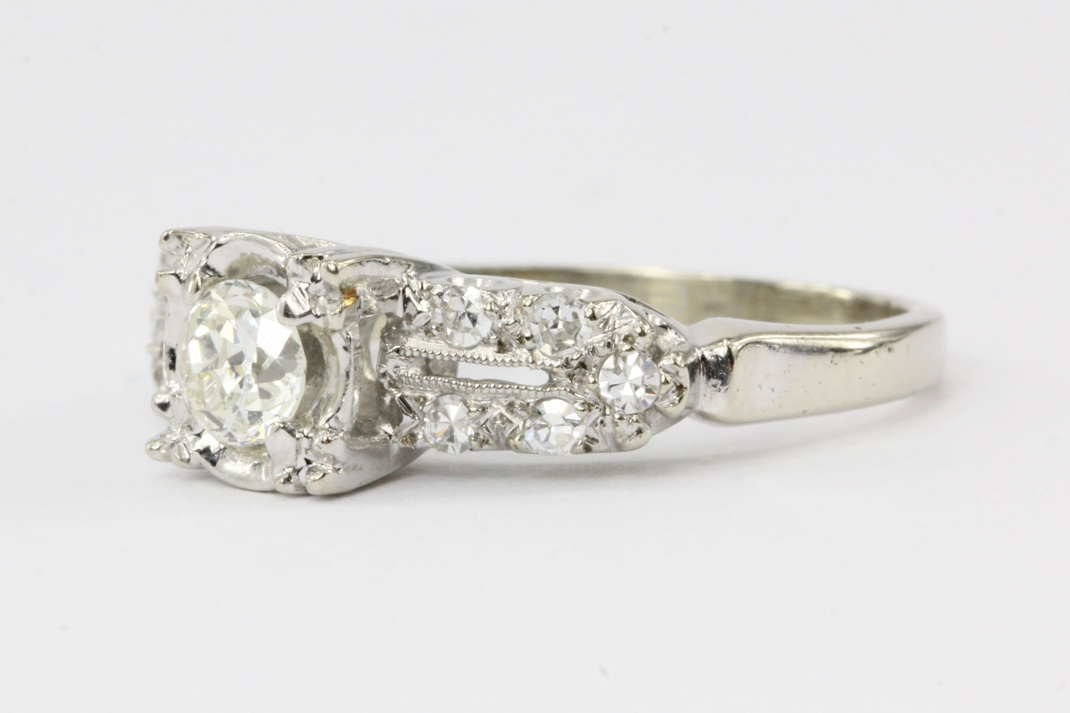 14K White Gold .40CTW Diamond Engagement Ring - Queen May