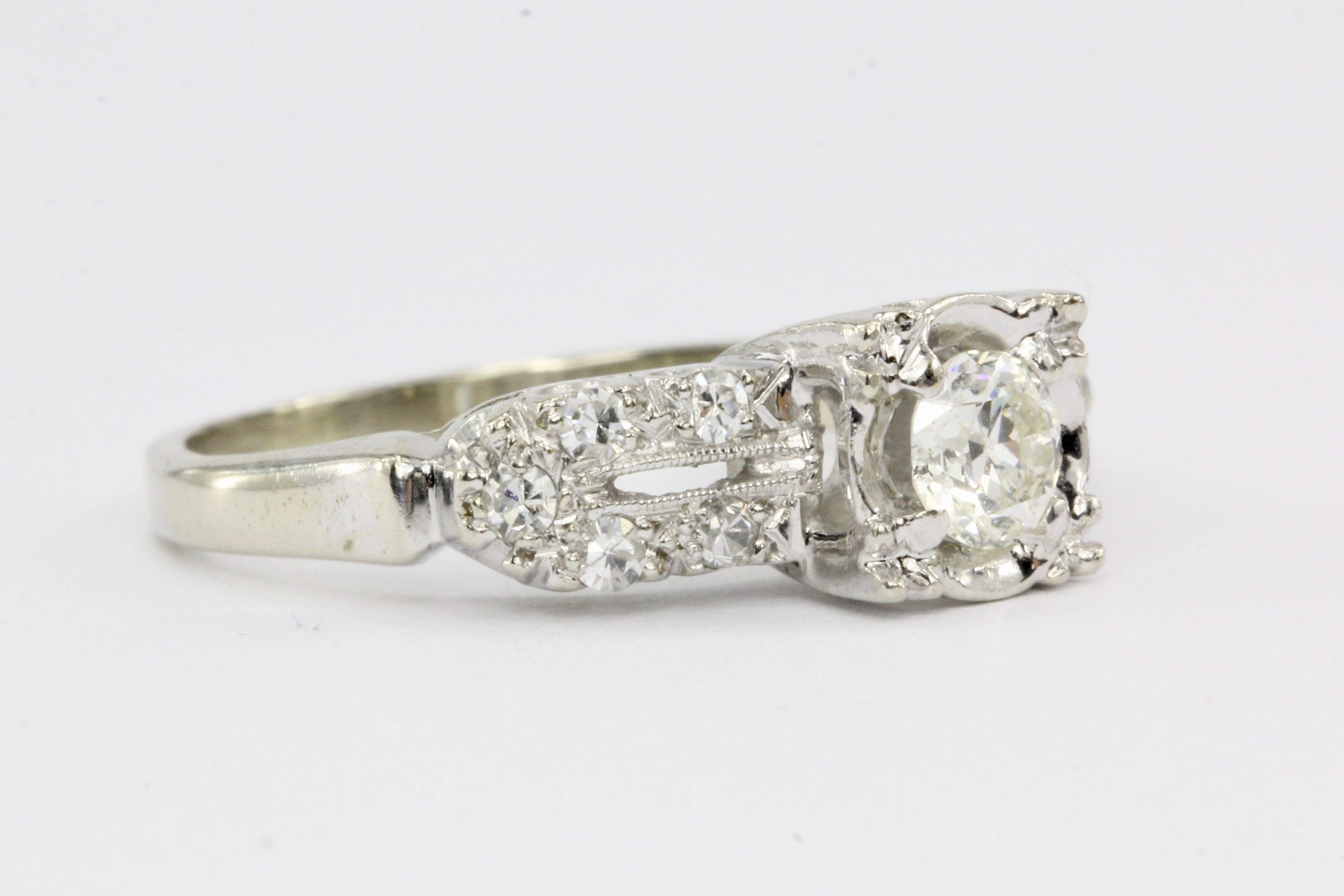 14K White Gold .40CTW Diamond Engagement Ring - Queen May