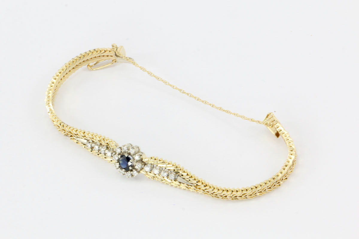 14K Yellow & White Gold Natural Sapphire and Diamond Bracelet - Queen May