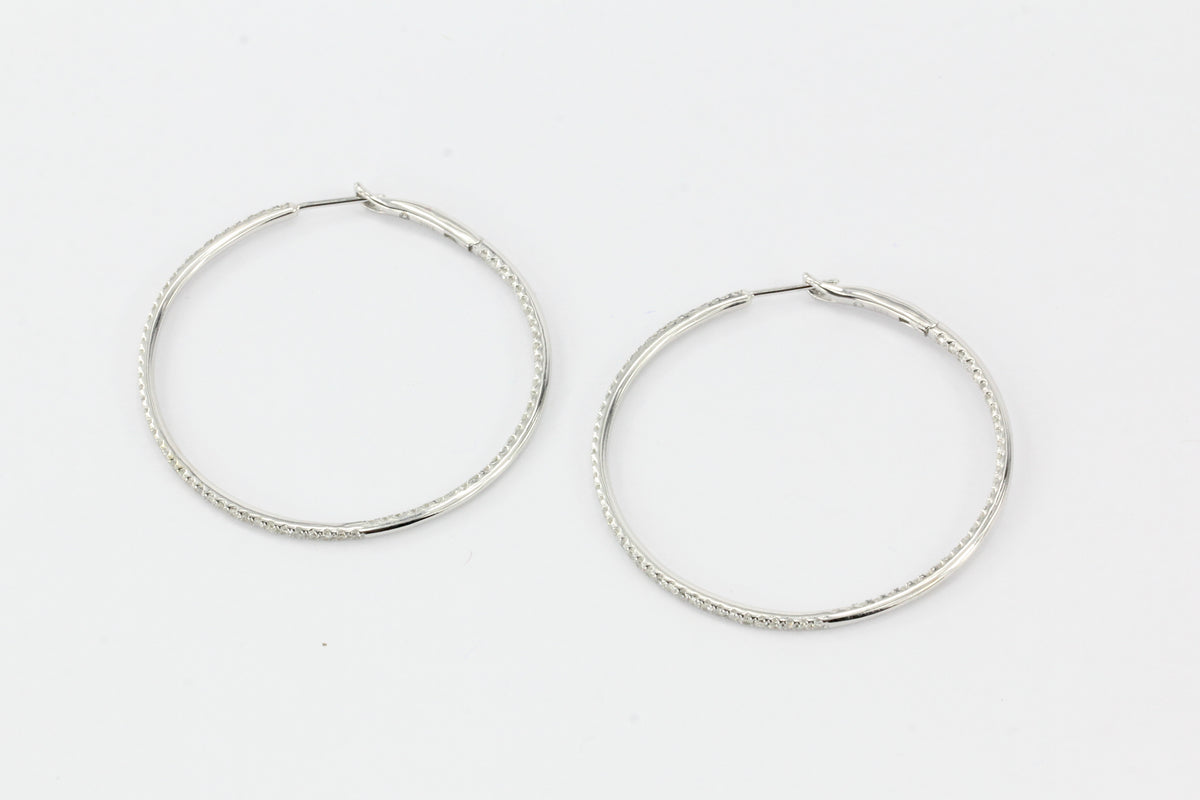 14K White Gold 1.5 CTW Diamond In And Out Hoop Earrings - Queen May