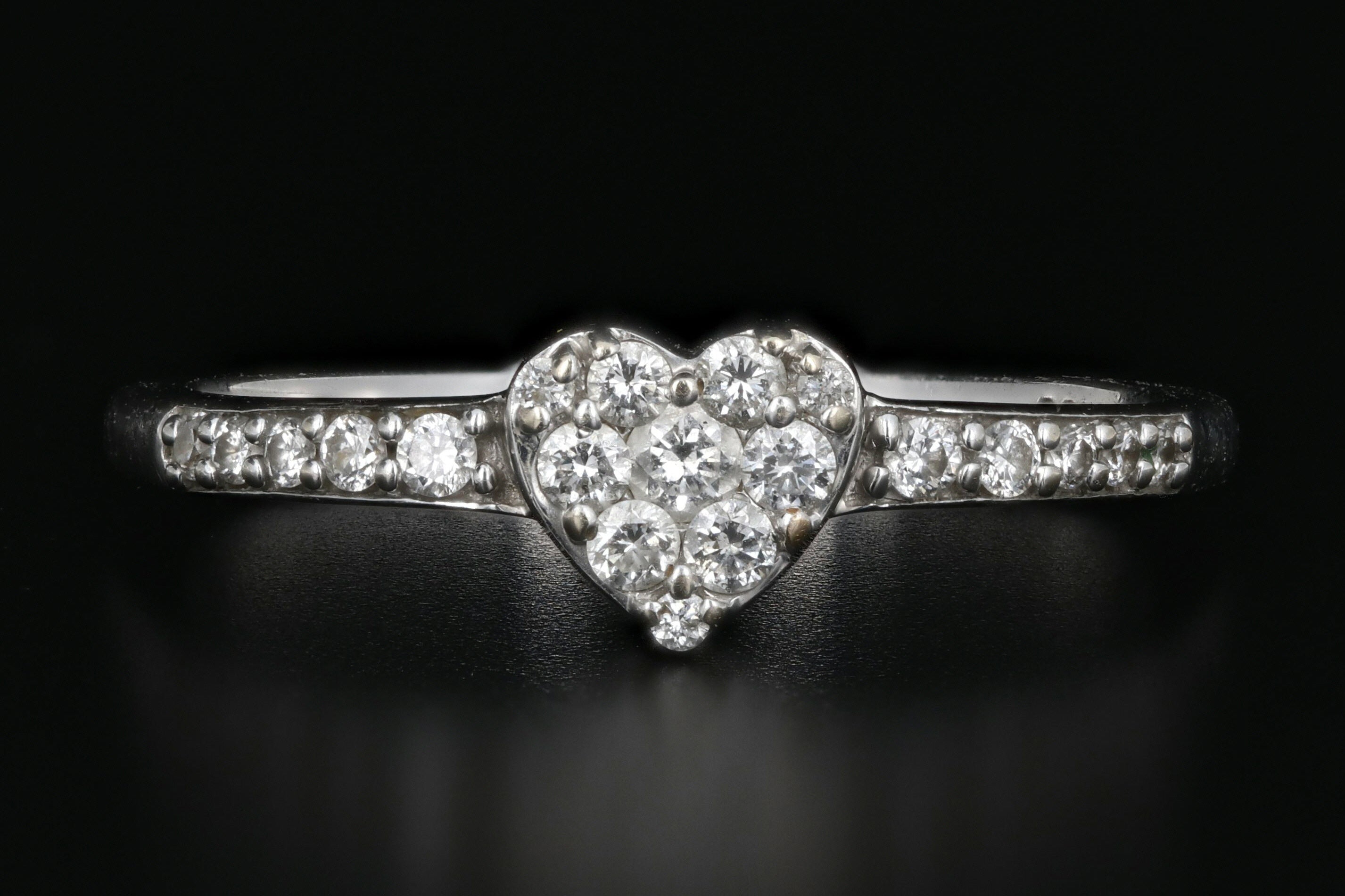 Modern 14K White Gold .25 Carat Pave Diamond Heart Ring - Queen May