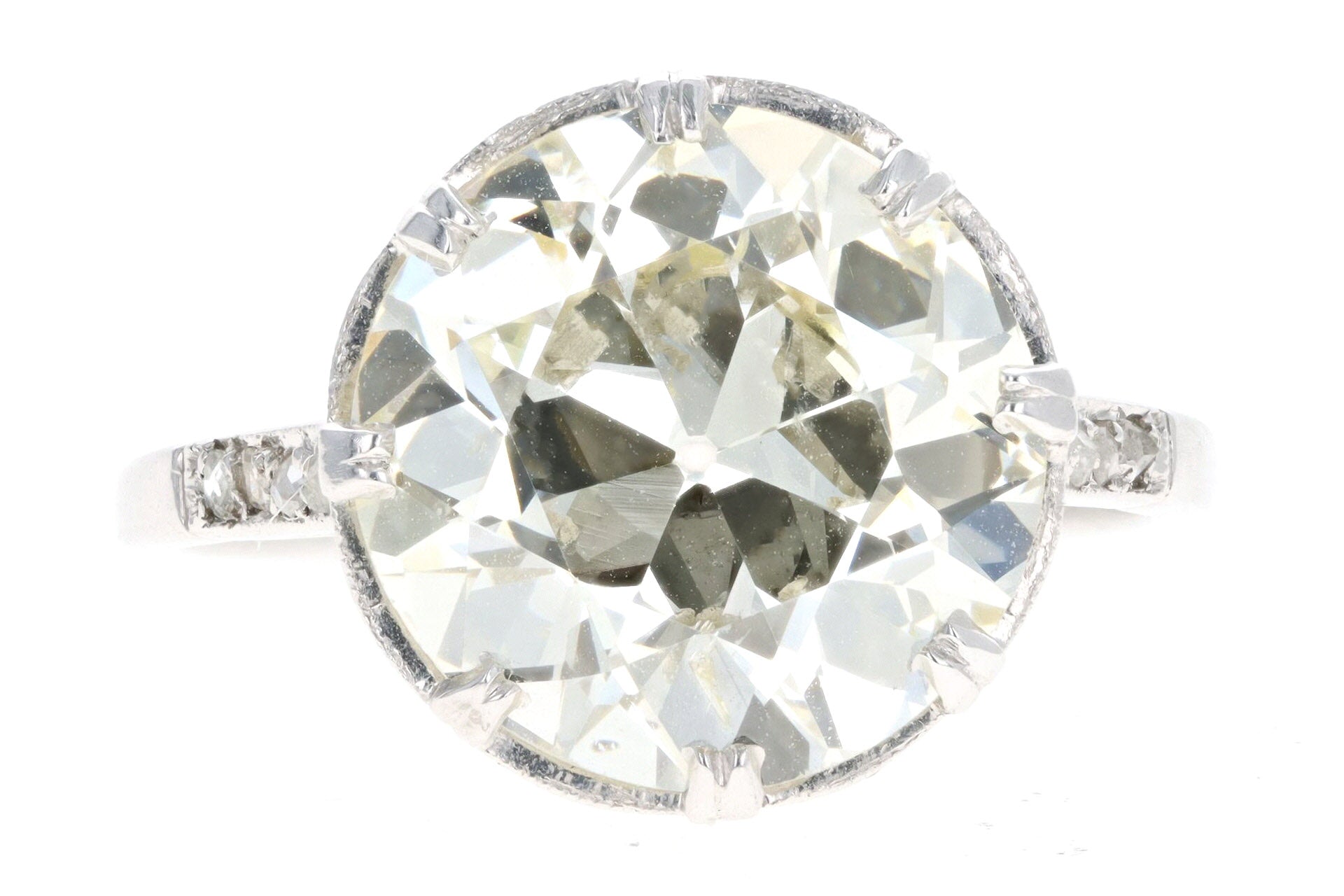 Art Deco Platinum 5.81 Carat Old European Cut Diamond Engagement Ring - Queen May