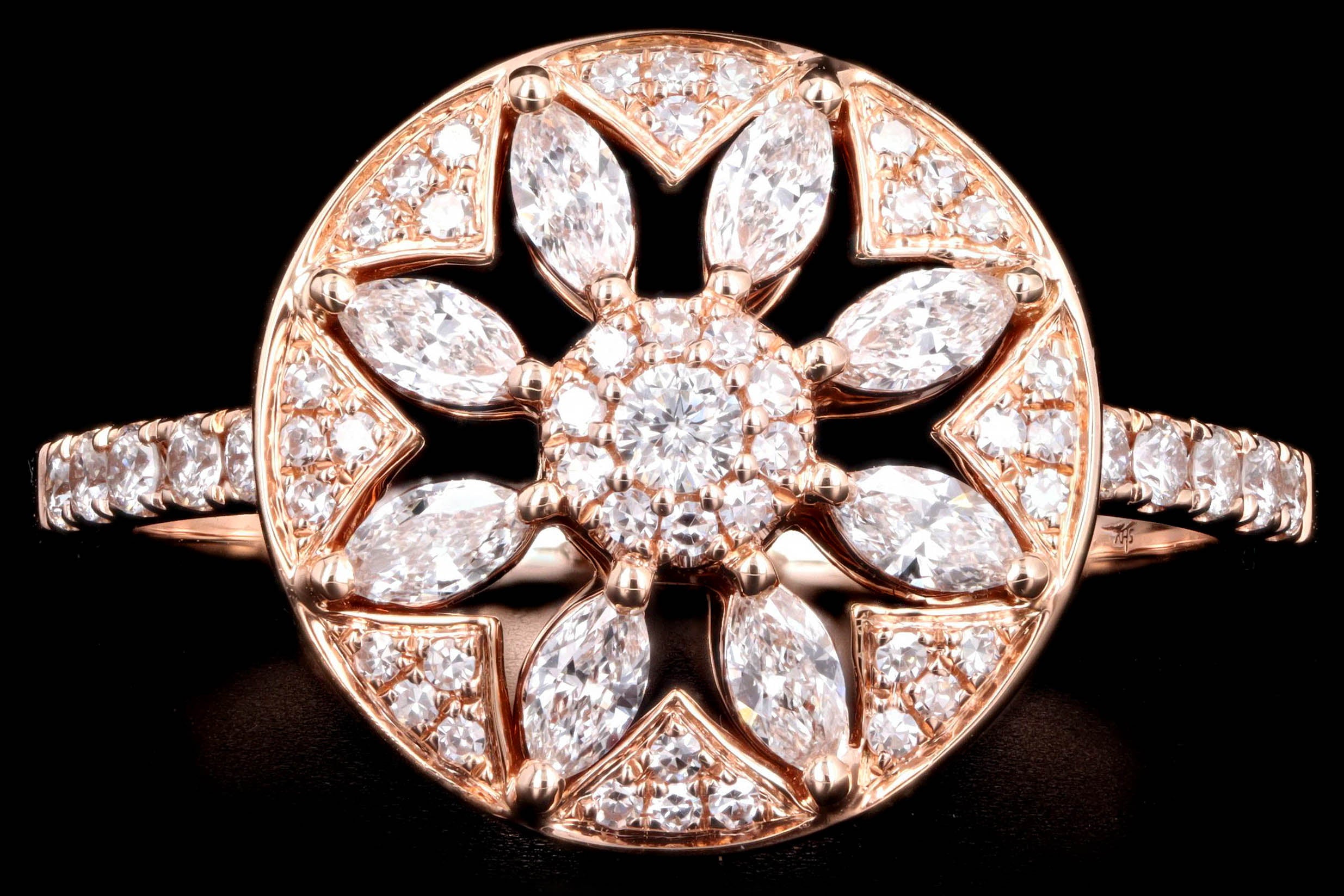 New 14K Rose Gold .53 Carat Total Weight Diamond Flower Ring - Queen May