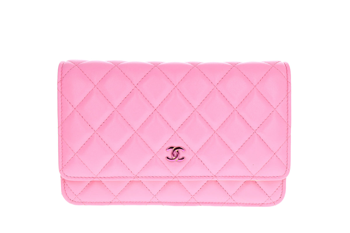 Chanel Lambskin Quilted Wallet on Chain WOC Pink & Yellow - Queen May