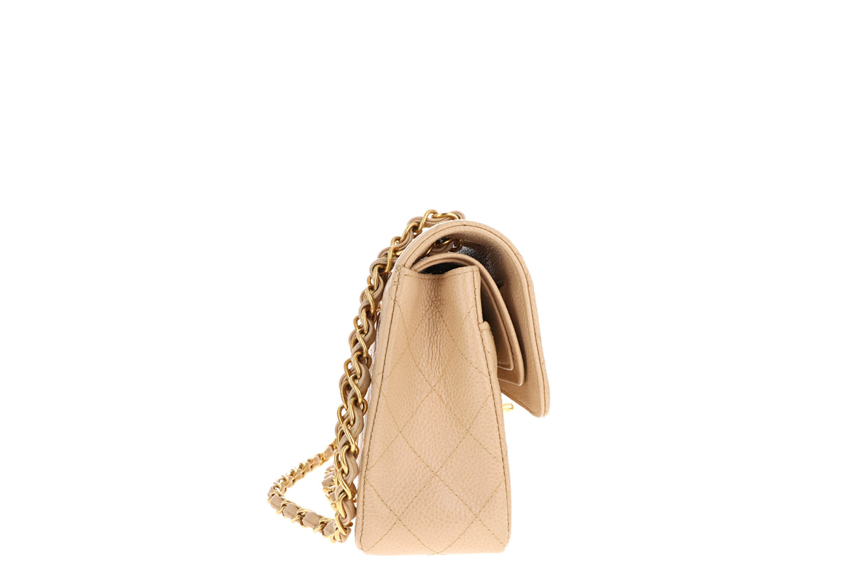 Chanel Rare Vintage Beige Caviar Double Flap Bag Small - Queen May