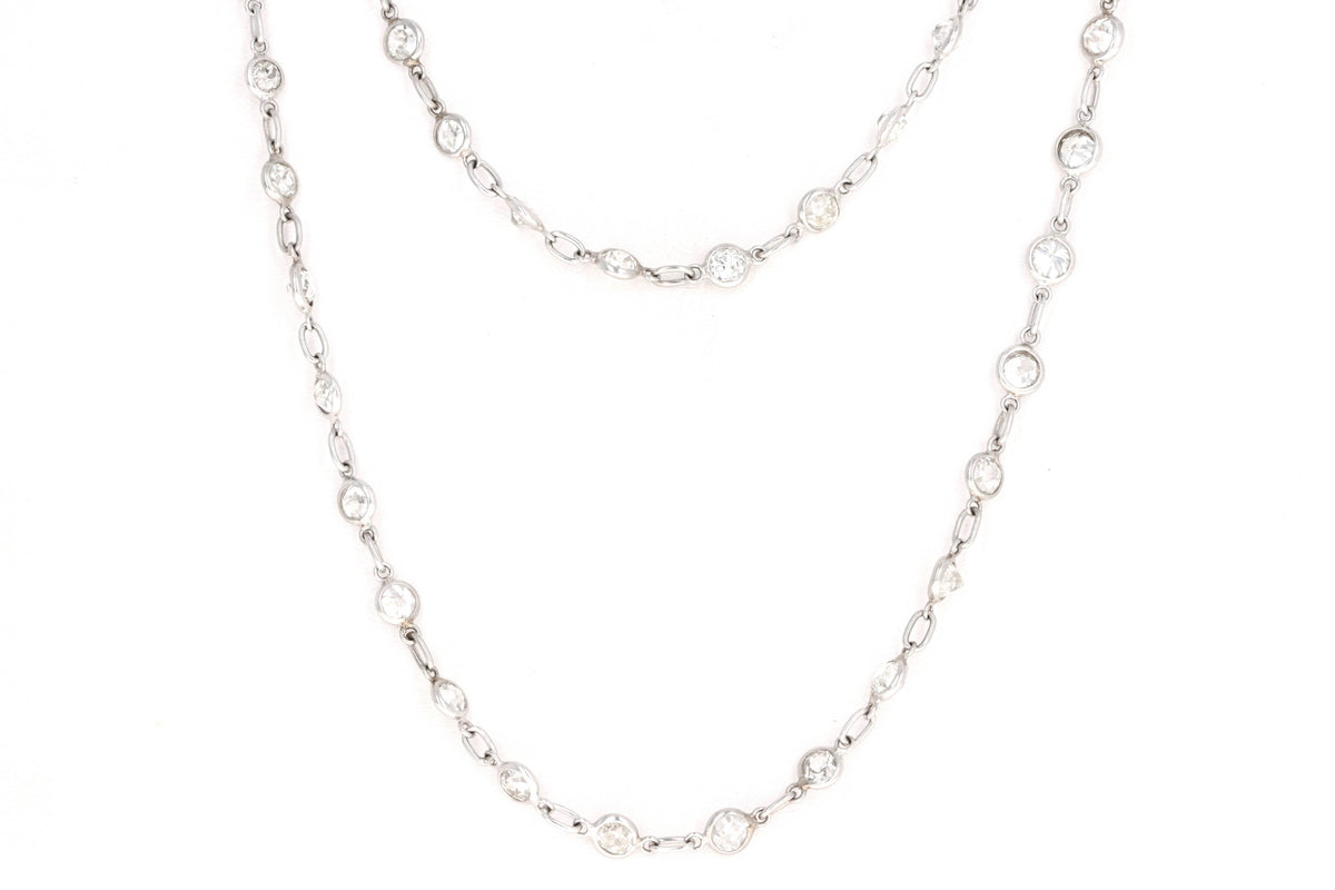 Art Deco Platinum 35 Carat Total Weight Old European Cut Diamond Necklace - Queen May