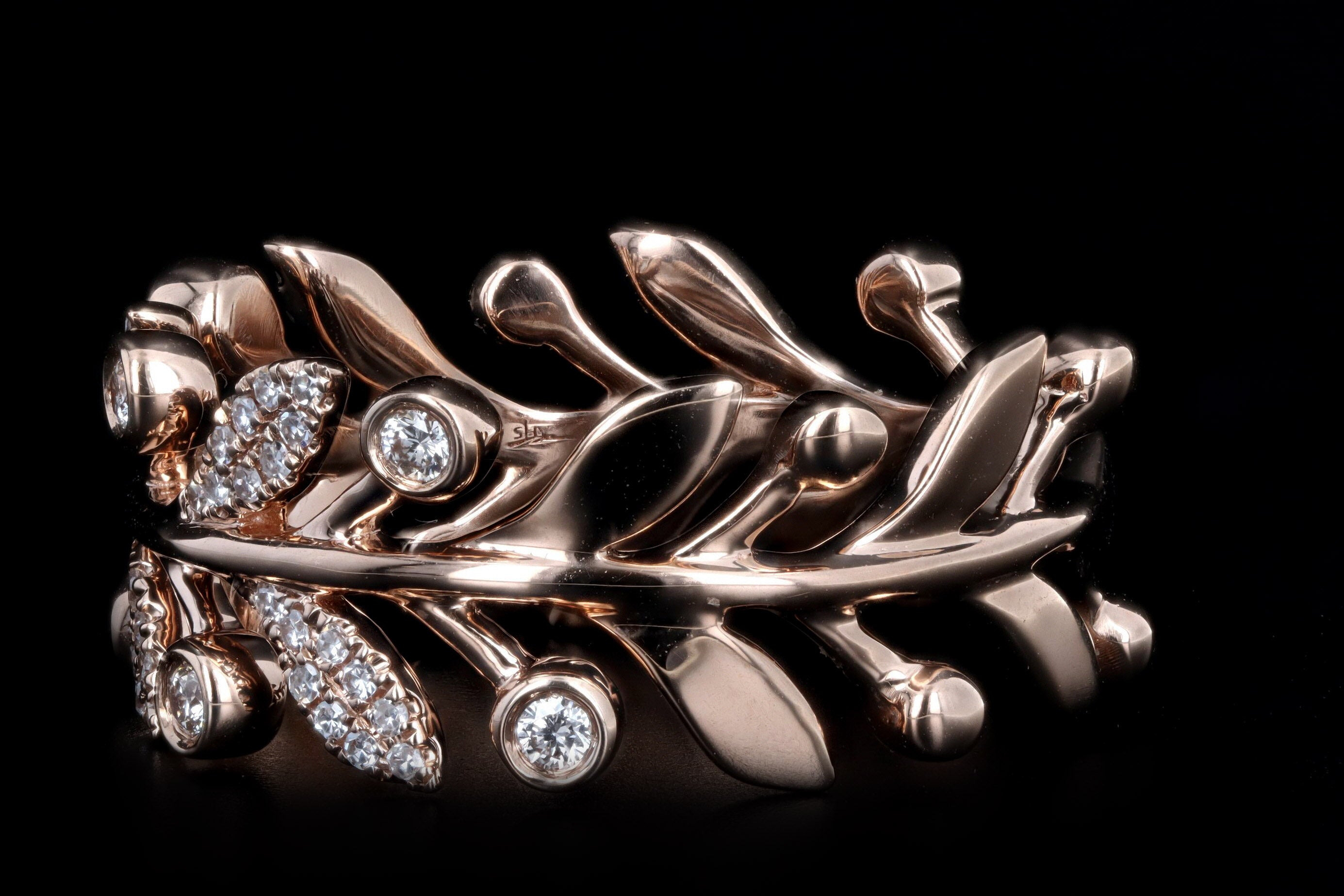 14K Rose Gold .24 Carat Total Weight Diamond Leaf Band - Queen May
