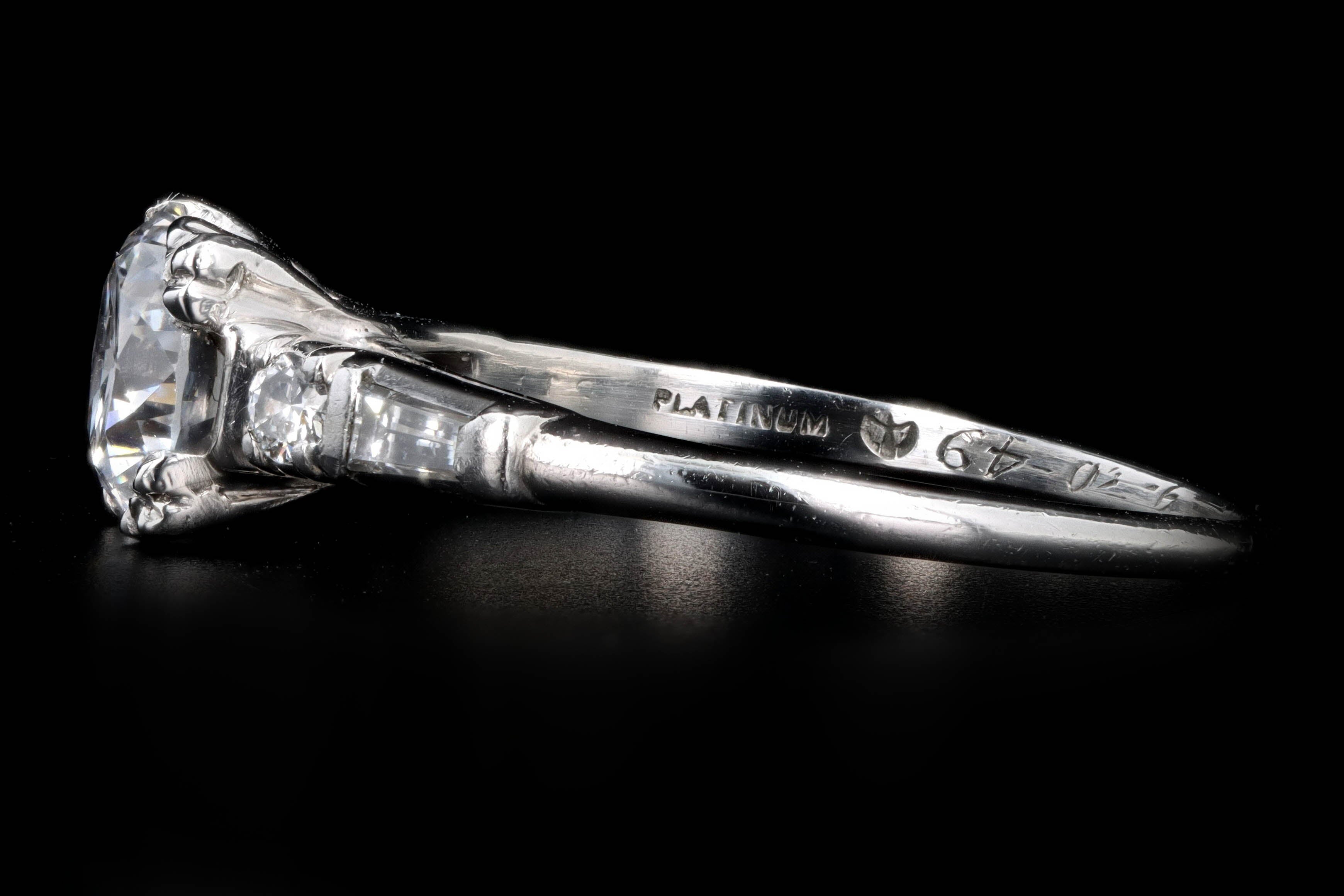 Retro Platinum 1.05 Carat Round Brilliant Diamond Engagement Ring GIA Certified - Queen May