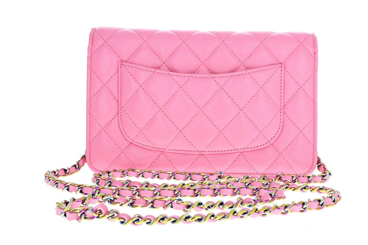 Chanel Lambskin Quilted Wallet on Chain WOC Pink & Yellow - Queen May