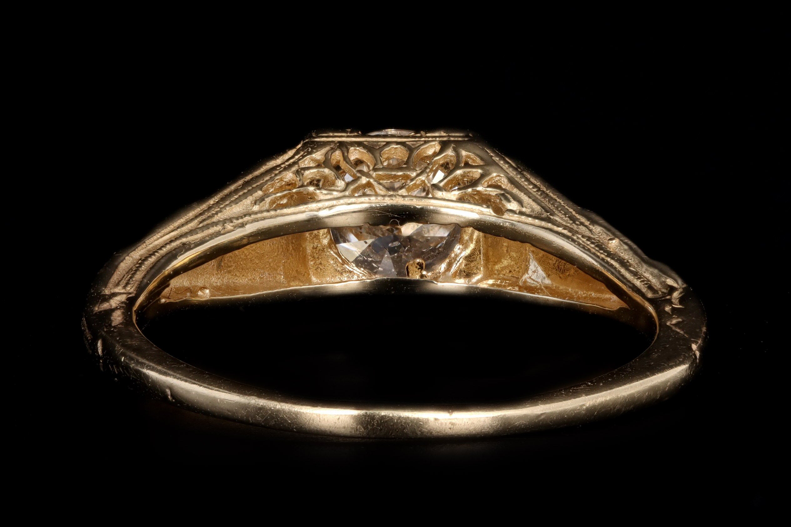 Art Deco Inspired 14K Yellow Gold .58 Carat Round Brilliant Diamond Engagement Ring - Queen May