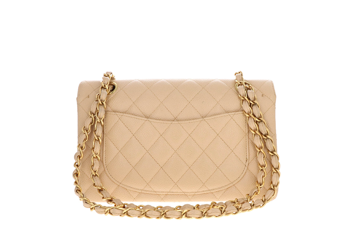 Chanel Rare Vintage Beige Caviar Double Flap Bag Small - Queen May