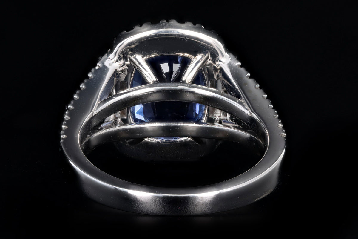 18K White Gold 5.09 Carat Cushion Cut Natural No Heat Sapphire & Diamond Ring EGL Certified - Queen May