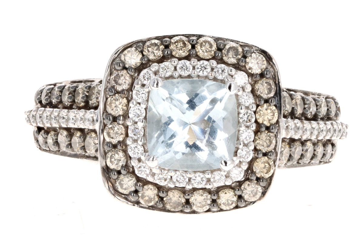 Le Vian 14K White Gold .75 Carat Aquamarine & Chocolate Diamond Ring - Queen May