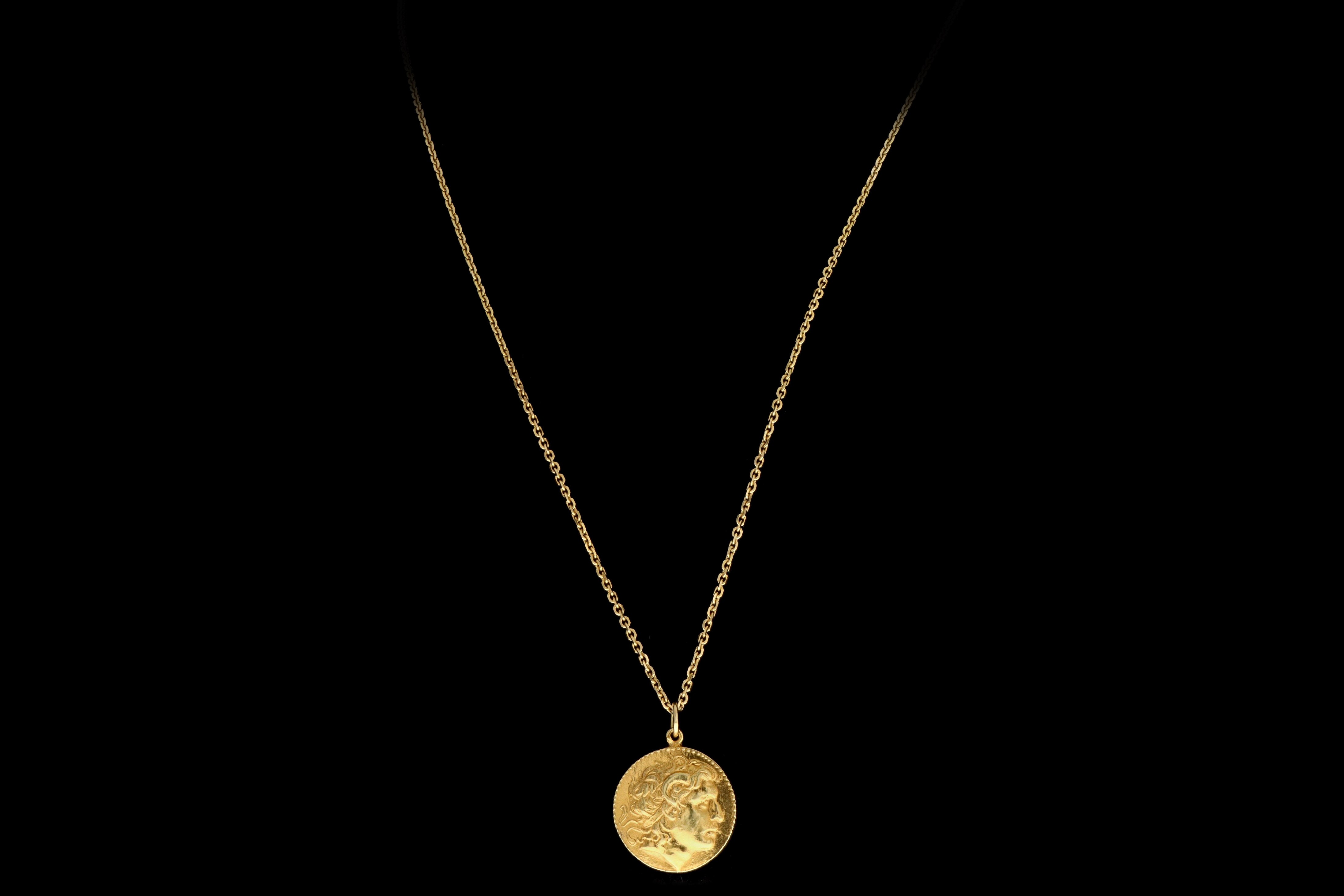 Vintage 18K Yellow Gold Alexander the Great Medallion Necklace - Queen May