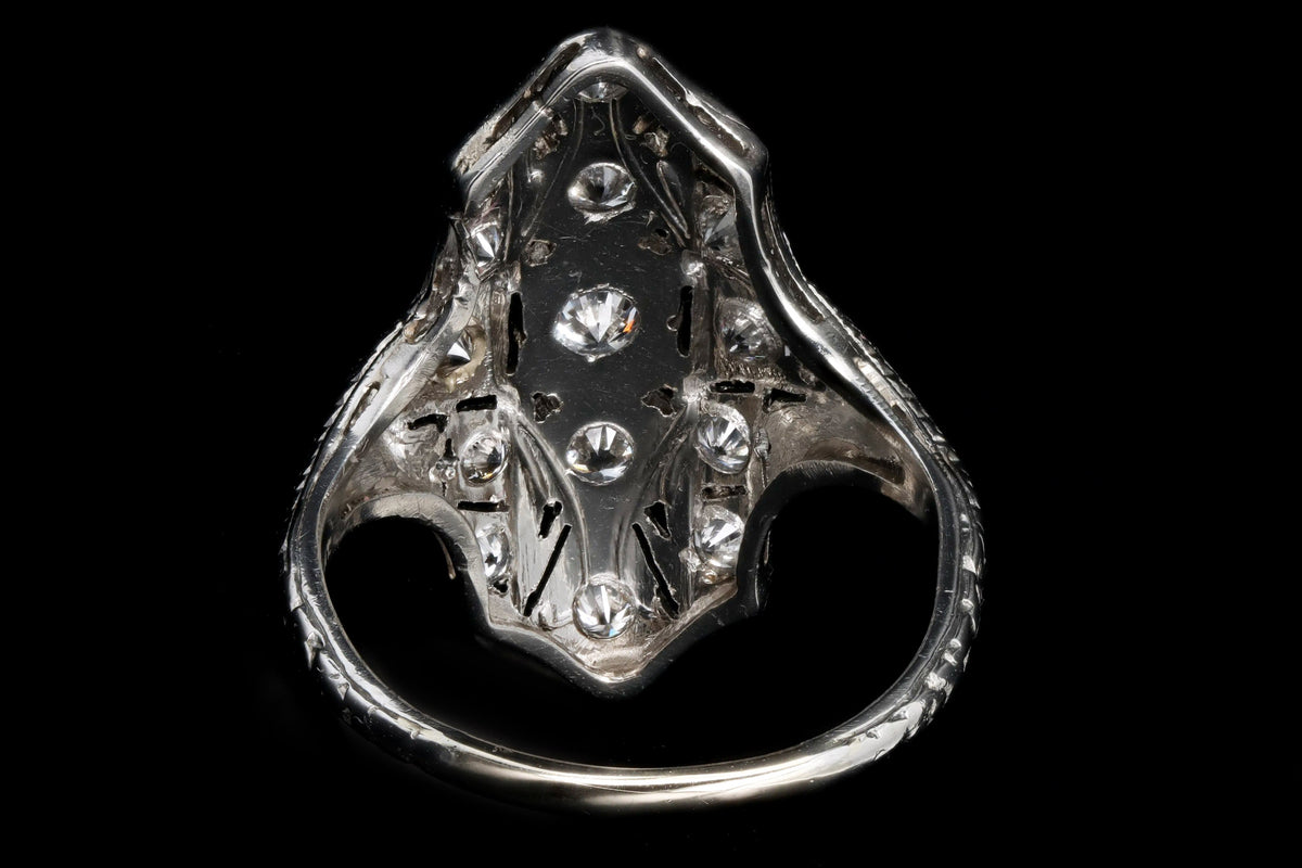 Art Deco Platinum 1 Carat Total Weight Transition Cut Diamond Shield Ring - Queen May