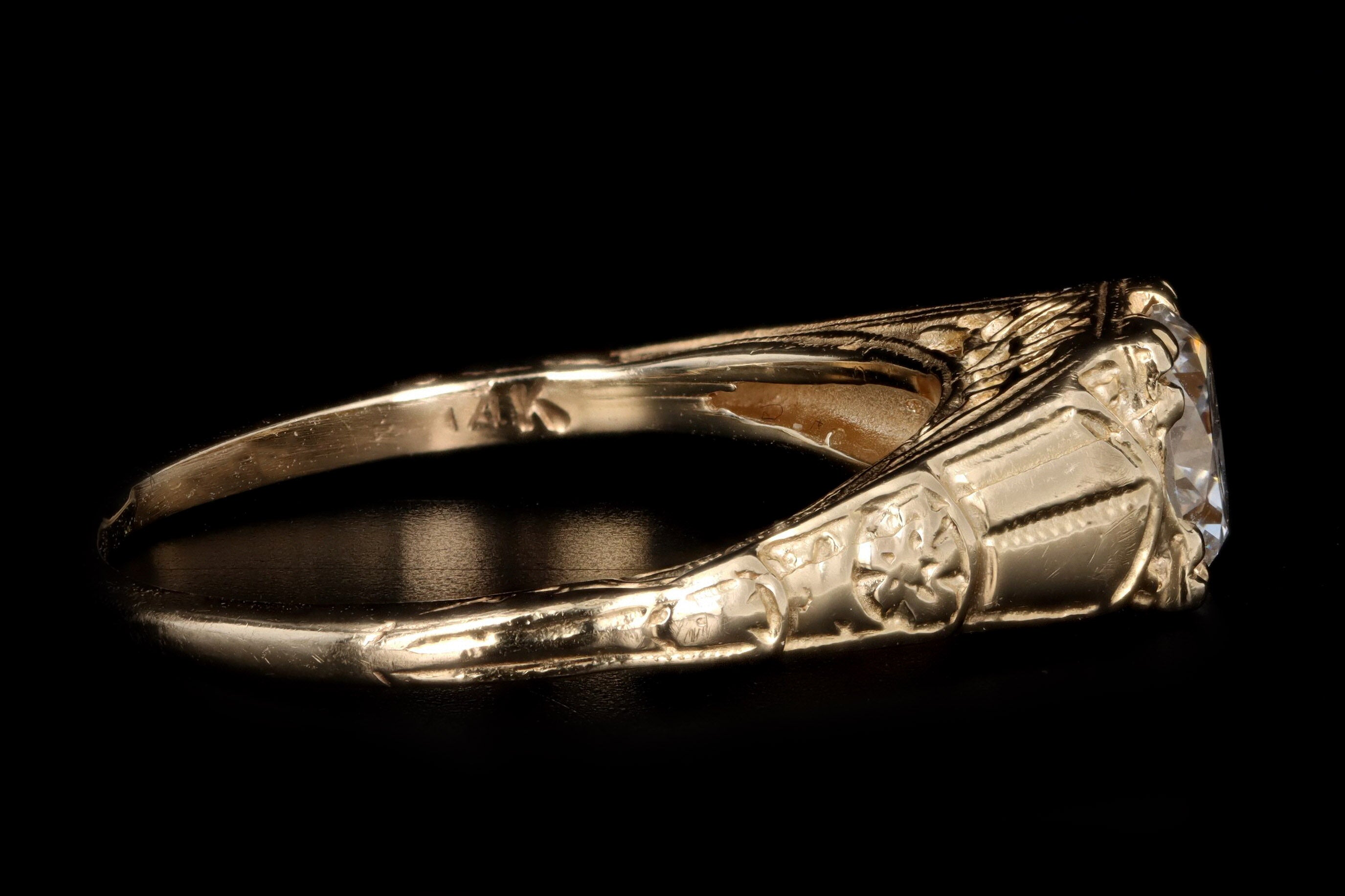 Art Deco Inspired 14K Yellow Gold .58 Carat Round Brilliant Diamond Engagement Ring - Queen May