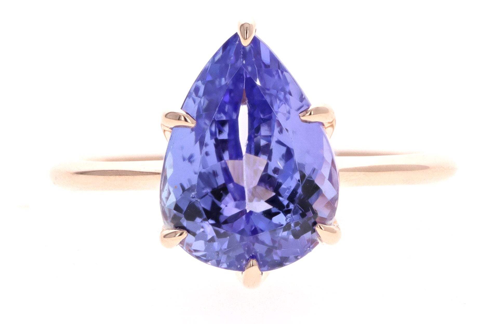 Vintage Inspired 18K Rose Gold 4.12 Carat Pear Cut Tanzanite Ring - Queen May