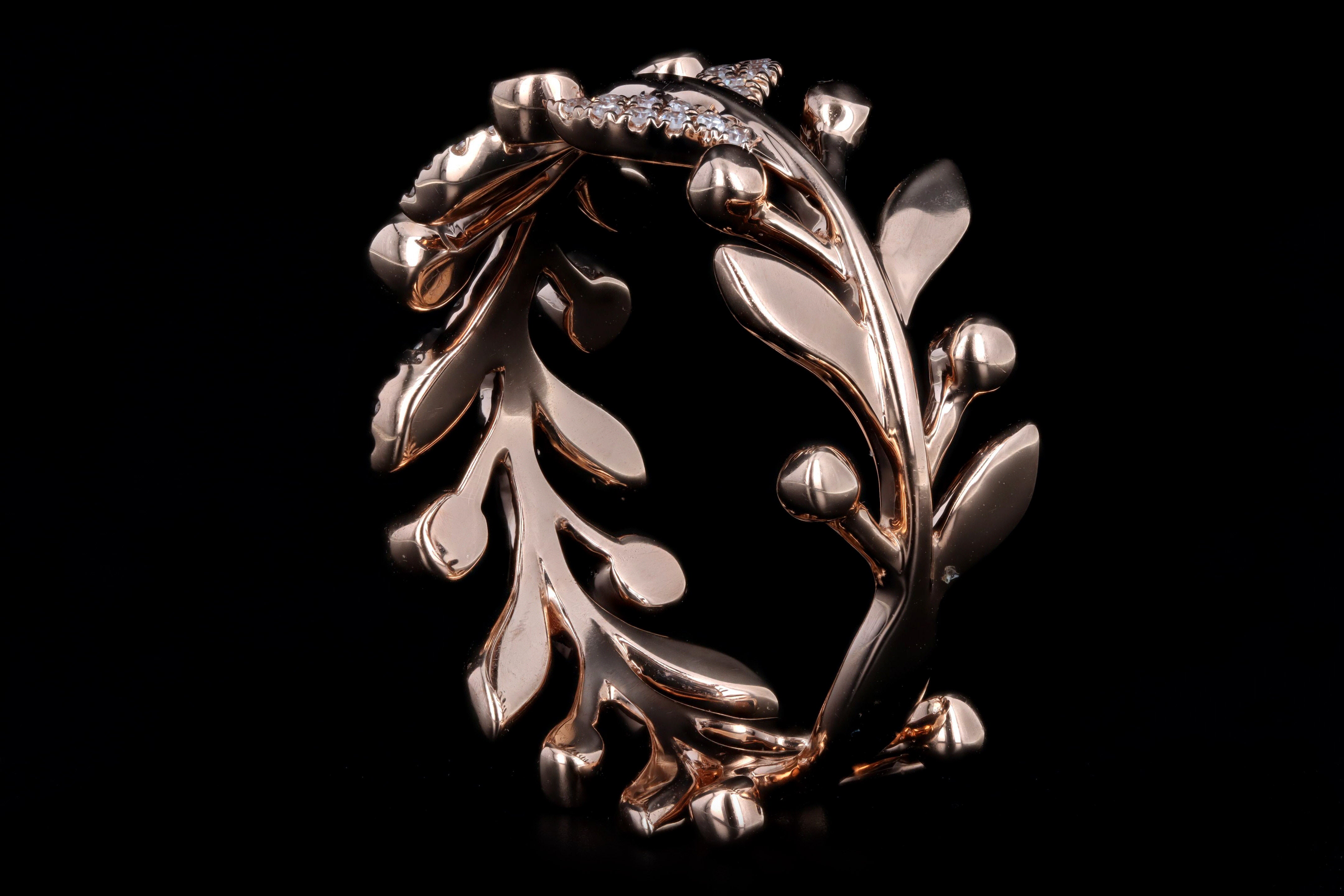 14K Rose Gold .24 Carat Total Weight Diamond Leaf Band - Queen May