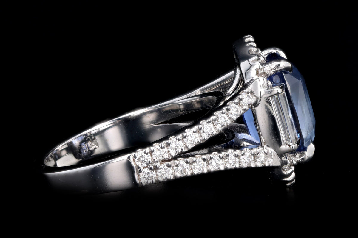 18K White Gold 5.09 Carat Cushion Cut Natural No Heat Sapphire & Diamond Ring EGL Certified - Queen May