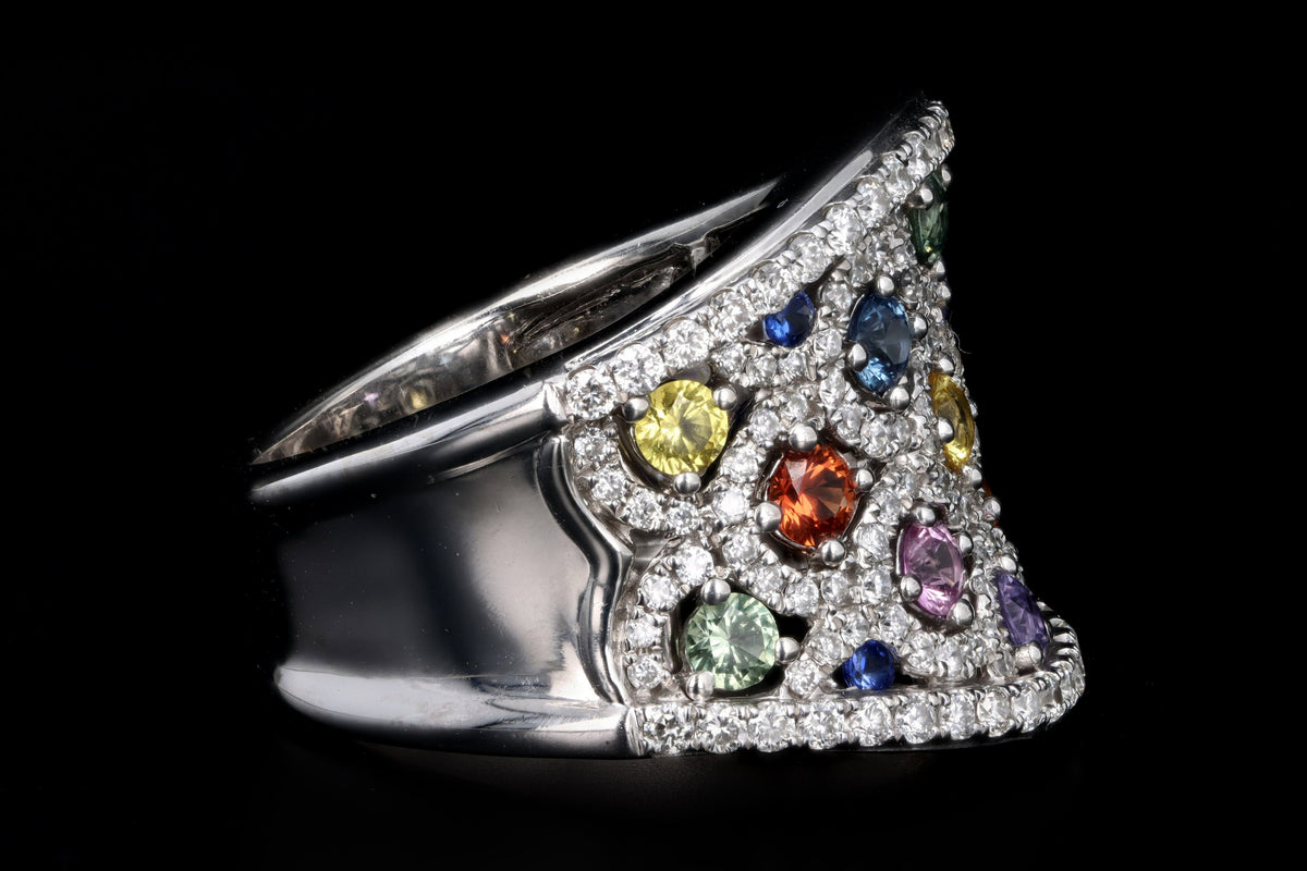 Charles Krypell 18K White Gold Multi Color Sapphire & Diamond Cluster Ring - Queen May