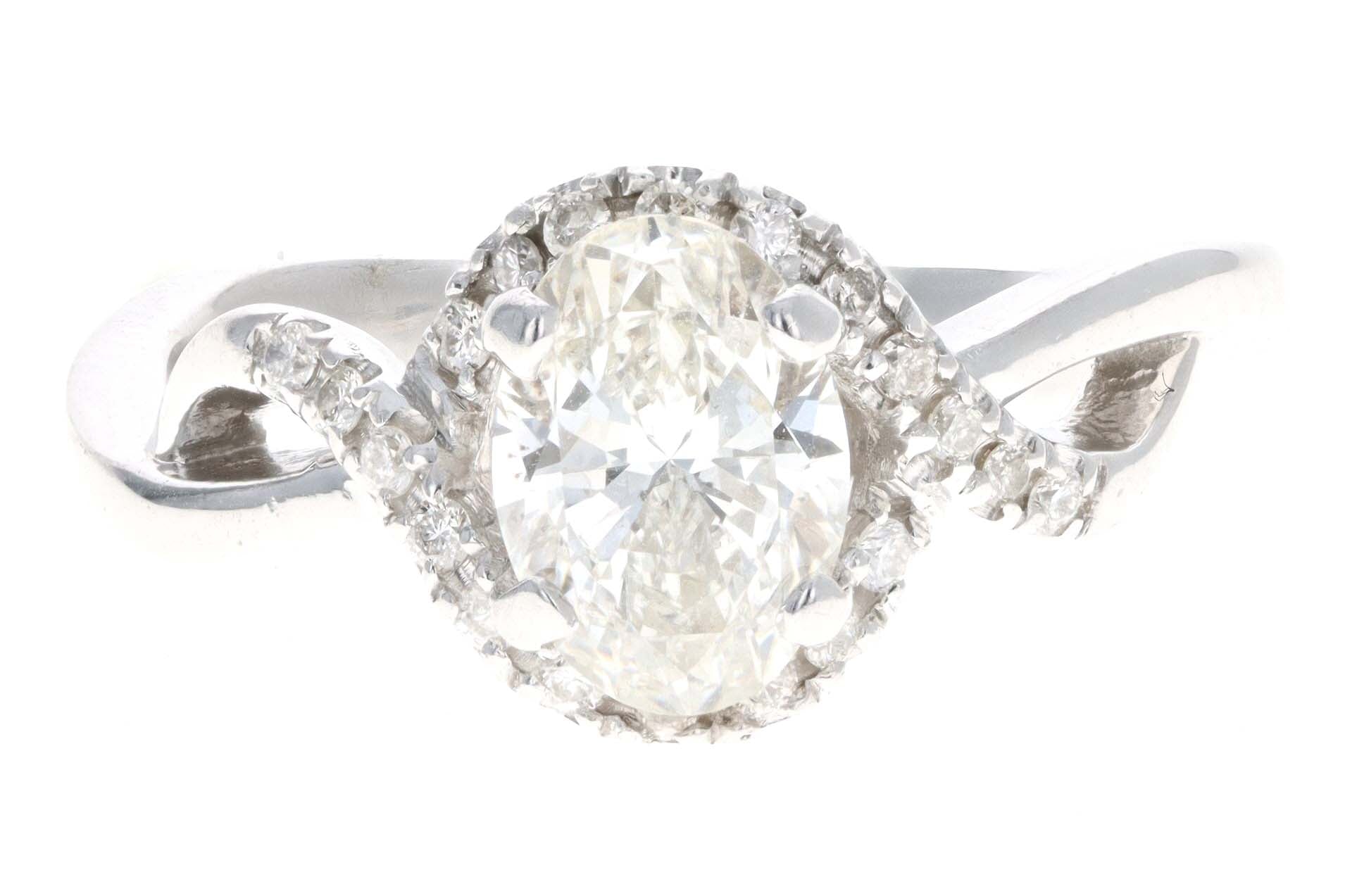 14K White Gold 1.00 Carat Oval Diamond Engagement Ring GIA Certified - Queen May