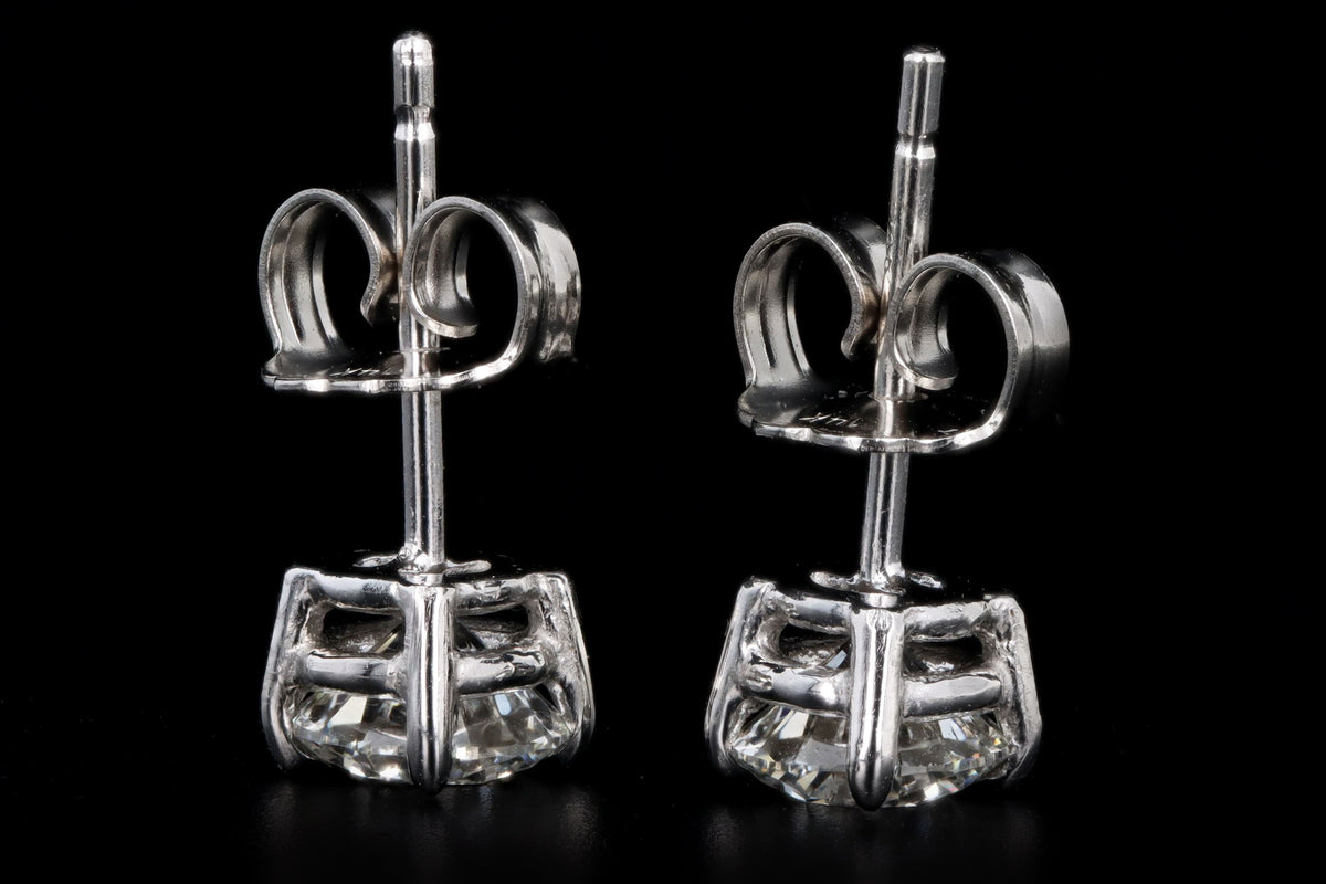 14K White Gold 1 Carat Total Weight Round Diamond Stud Earrings - Queen May