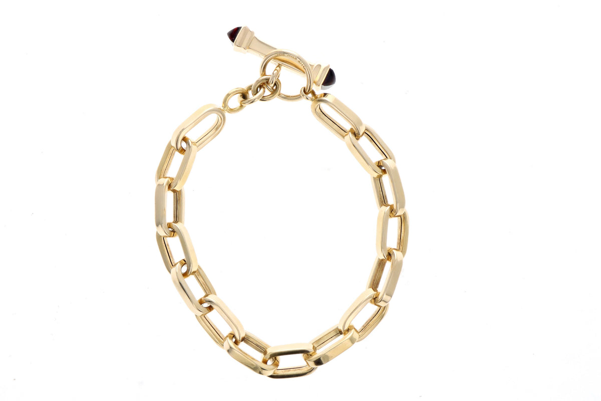 18K Yellow Gold Garnet Link Bracelet - Queen May