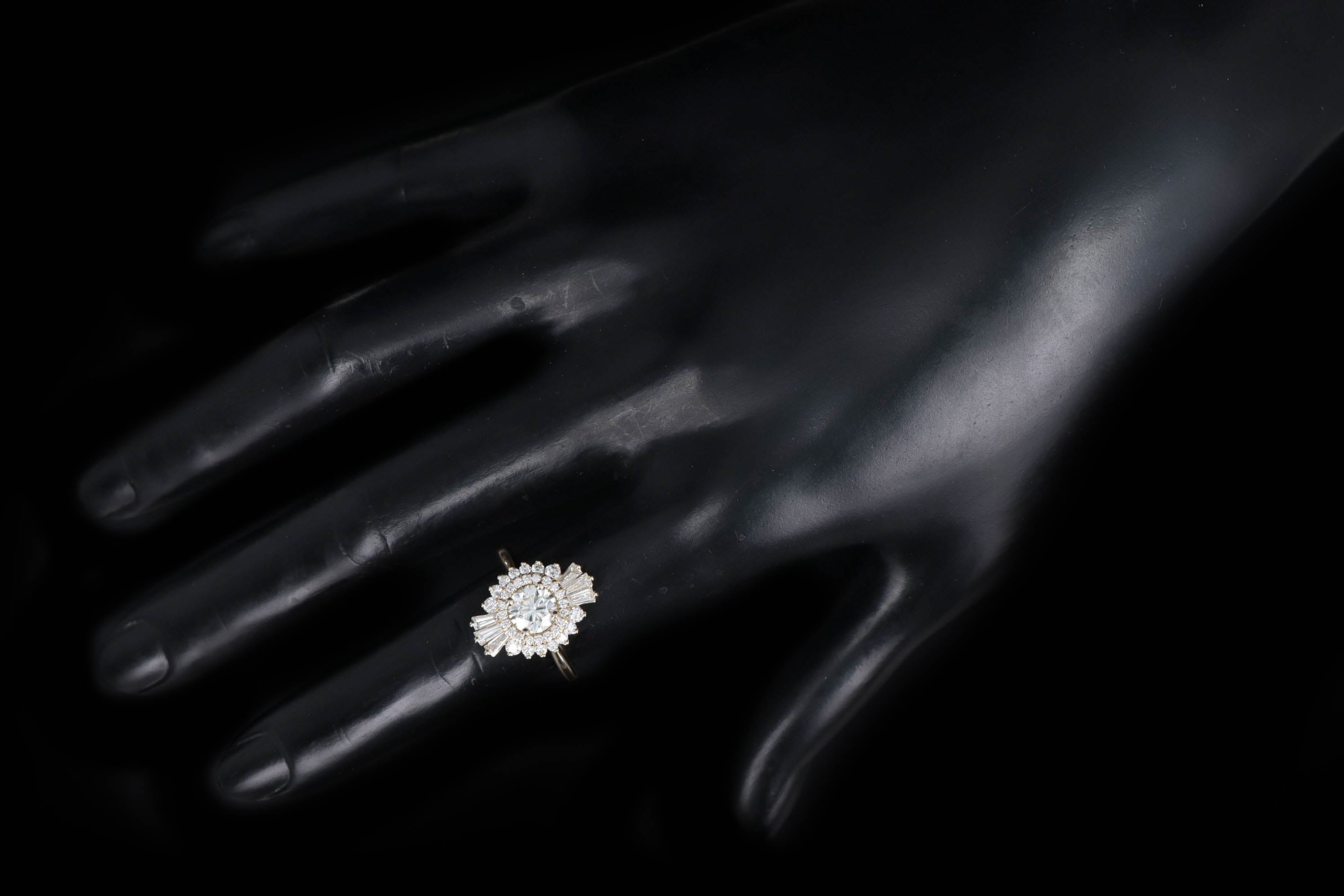 New 14K Yellow Gold 1.01 Carat Round Diamond Fan Engagement Ring - Queen May