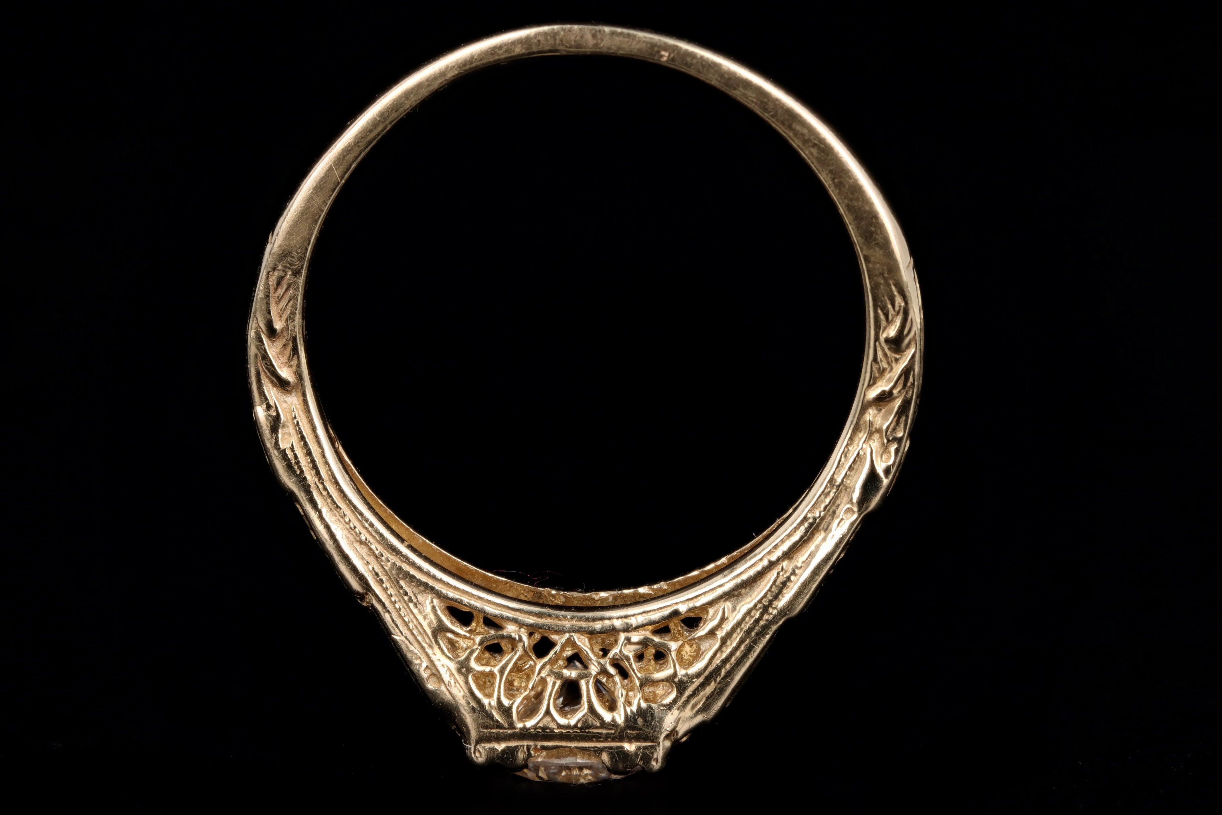 Art Deco Inspired 14K Yellow Gold .58 Carat Round Brilliant Diamond Engagement Ring - Queen May