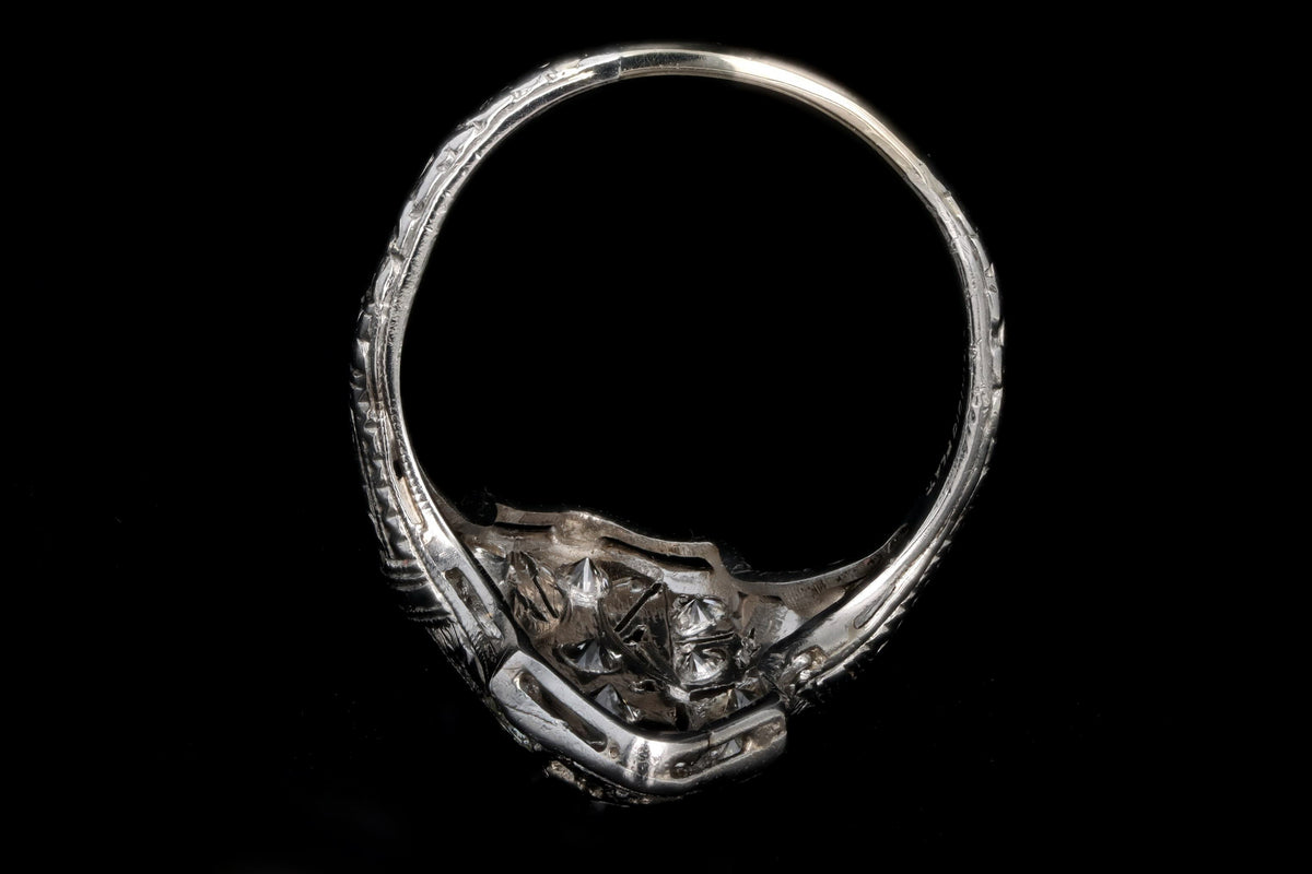 Art Deco Platinum 1 Carat Total Weight Transition Cut Diamond Shield Ring - Queen May