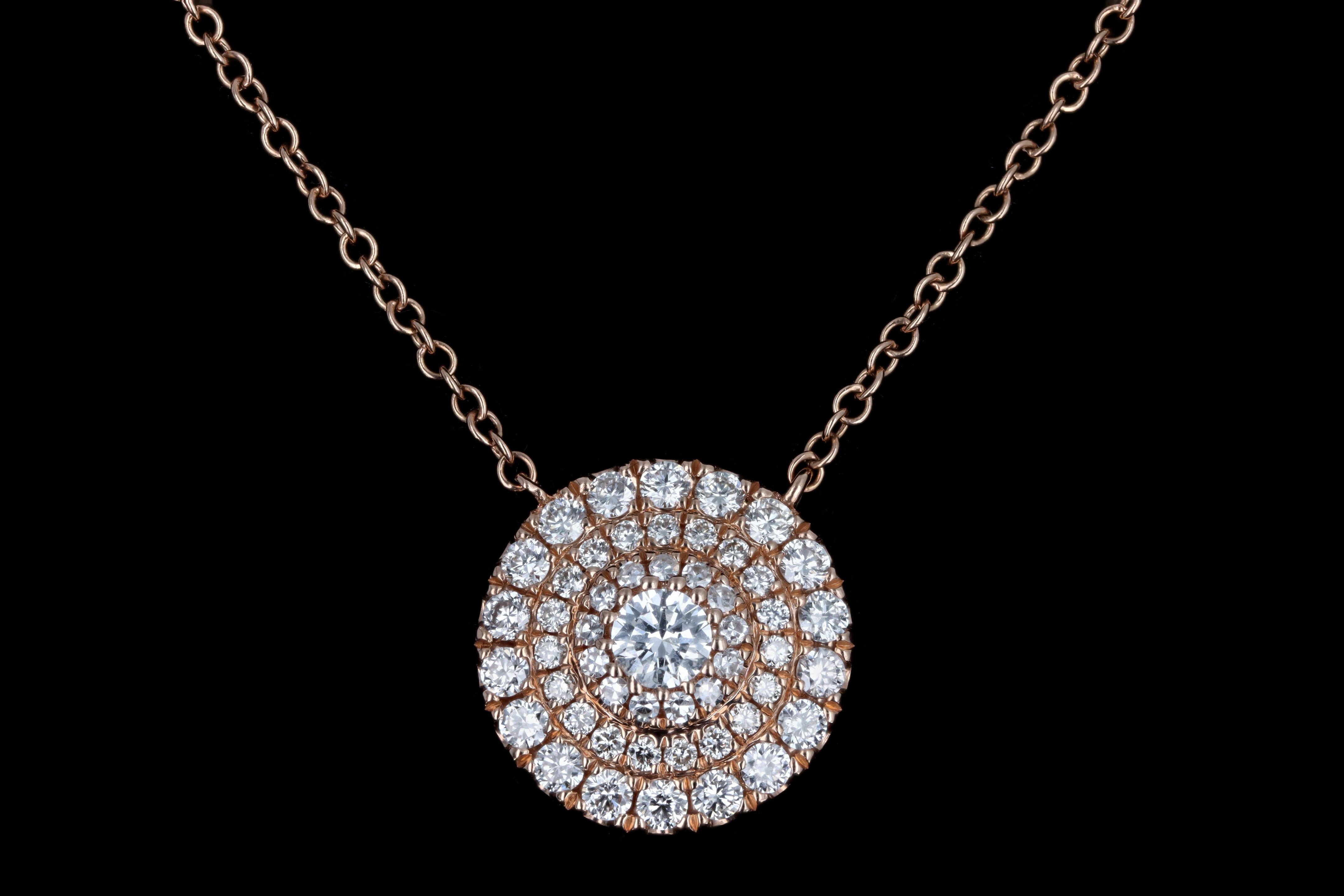 New 14K Rose Gold .45 Carat Total Weight Diamond Halo Pendant Necklace - Queen May