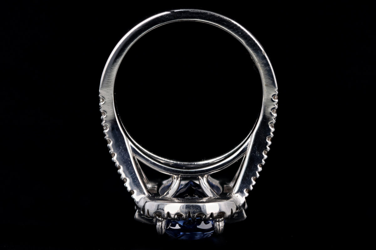 18K White Gold 5.09 Carat Cushion Cut Natural No Heat Sapphire & Diamond Ring EGL Certified - Queen May