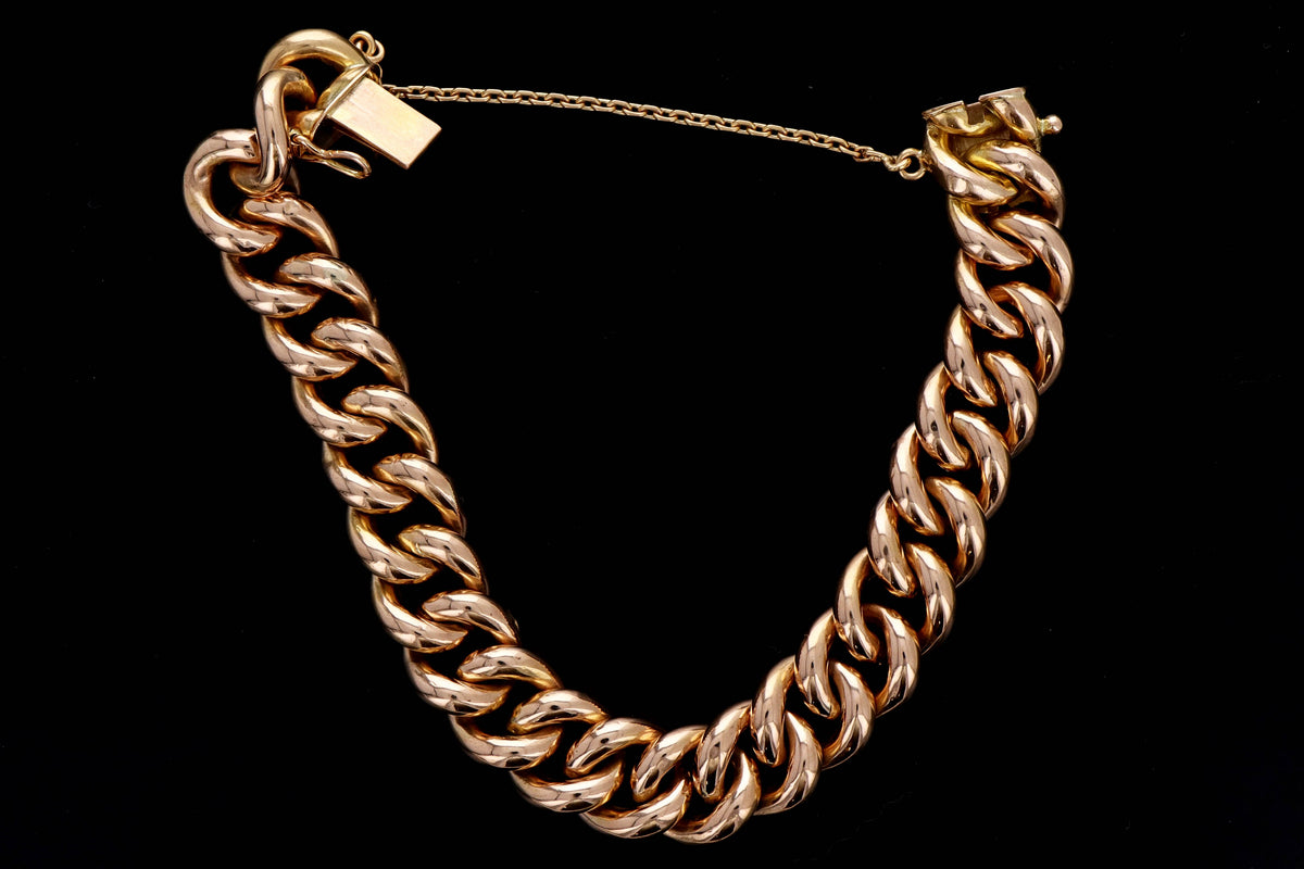French Victorian 18K Rose Gold Curb Link Bracelet - Queen May