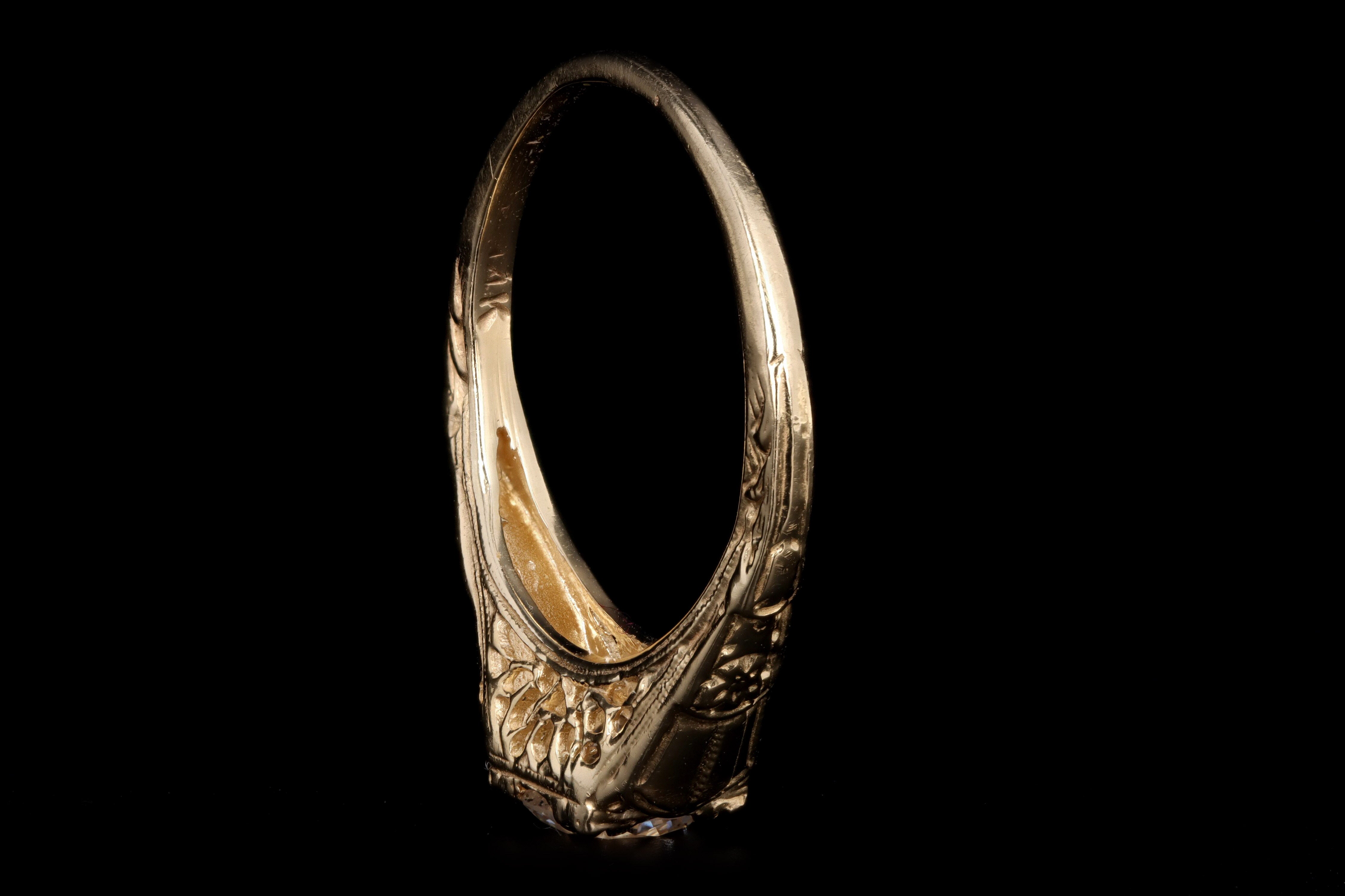 Art Deco Inspired 14K Yellow Gold .58 Carat Round Brilliant Diamond Engagement Ring - Queen May