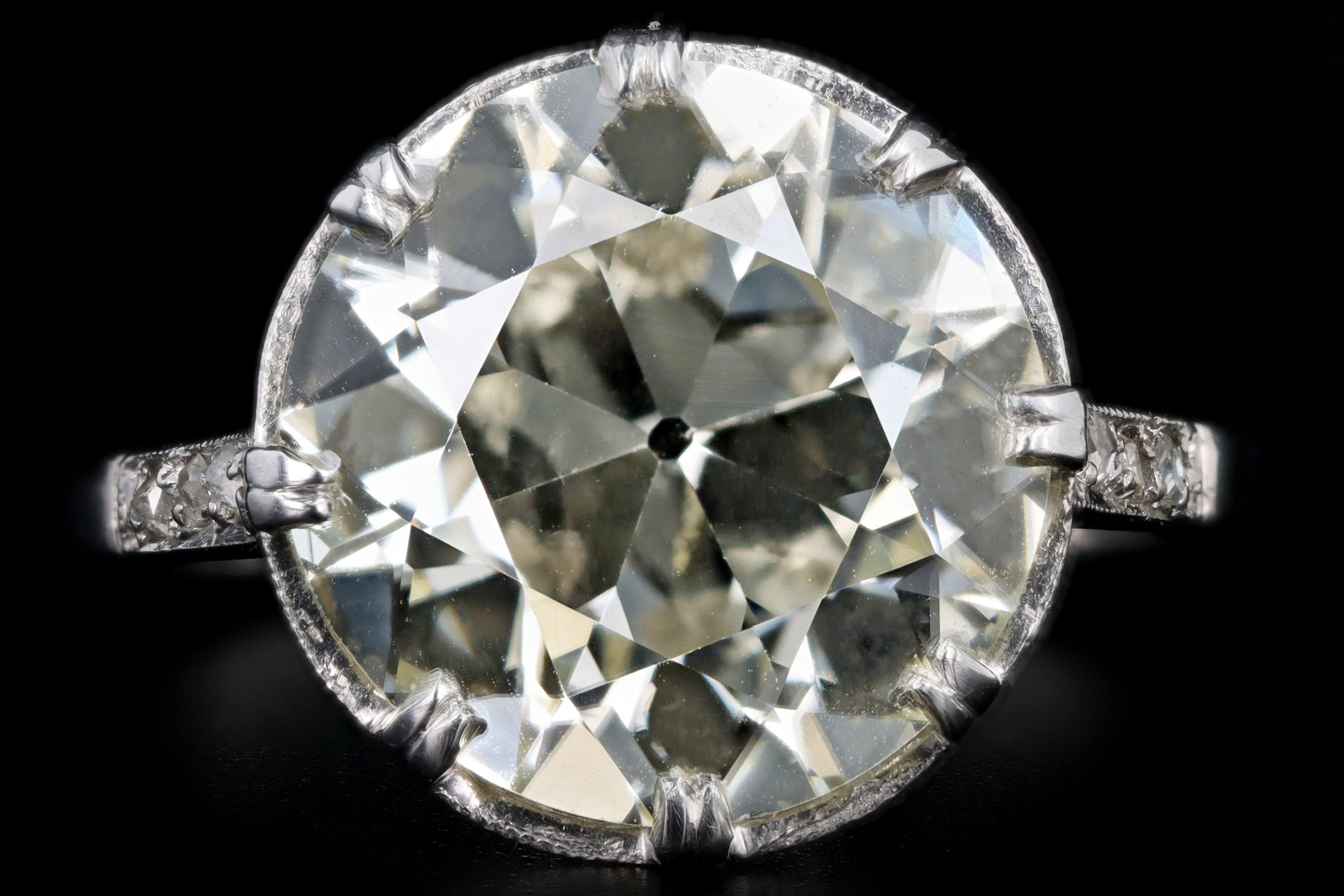 Art Deco Platinum 5.81 Carat Old European Cut Diamond Engagement Ring - Queen May