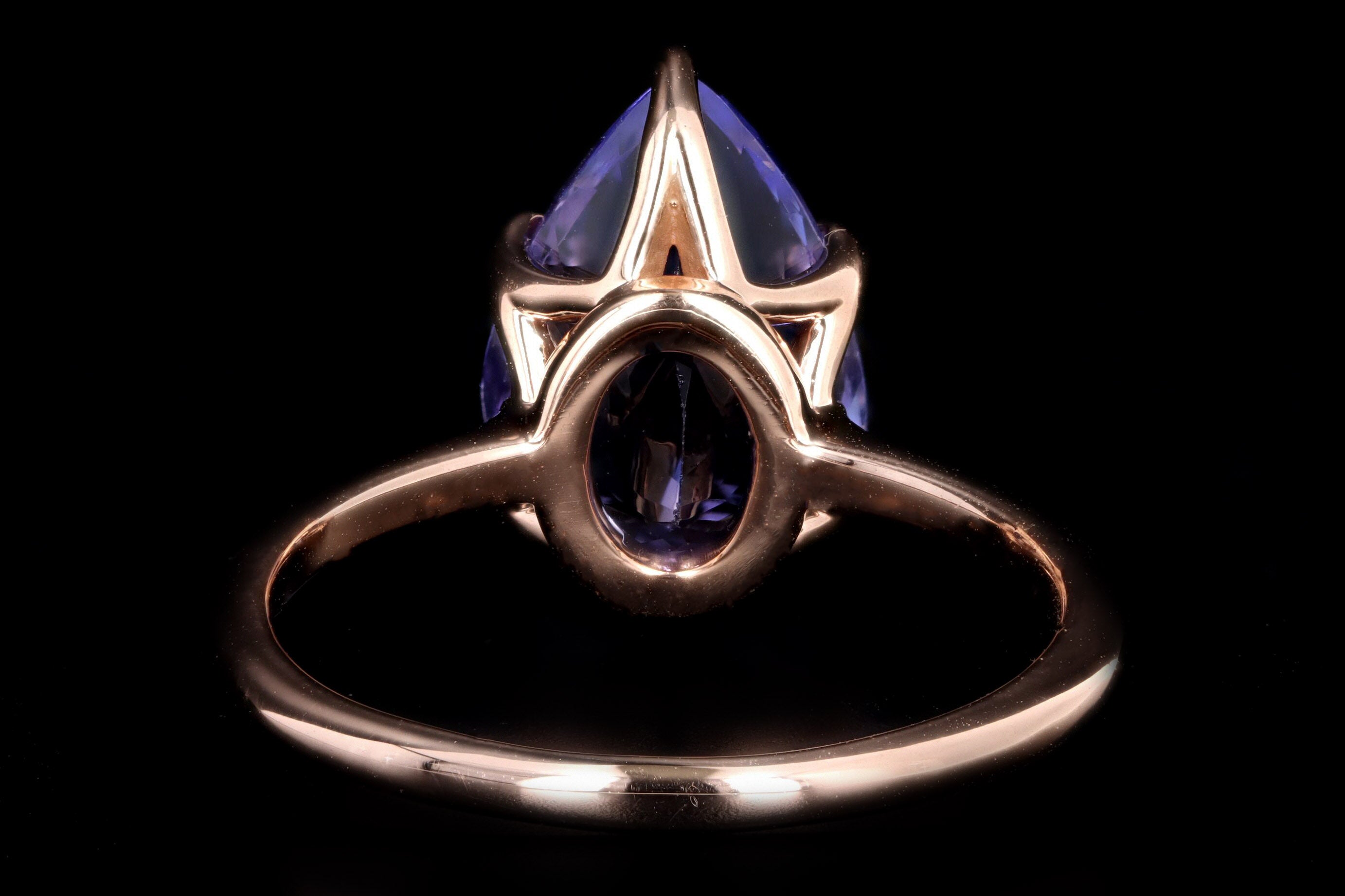 Vintage Inspired 18K Rose Gold 4.12 Carat Pear Cut Tanzanite Ring - Queen May
