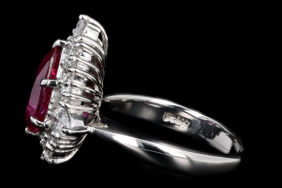 Platinum 1.87 Carat Pear Cut Natural Ruby & Diamond Halo Ring - Queen May