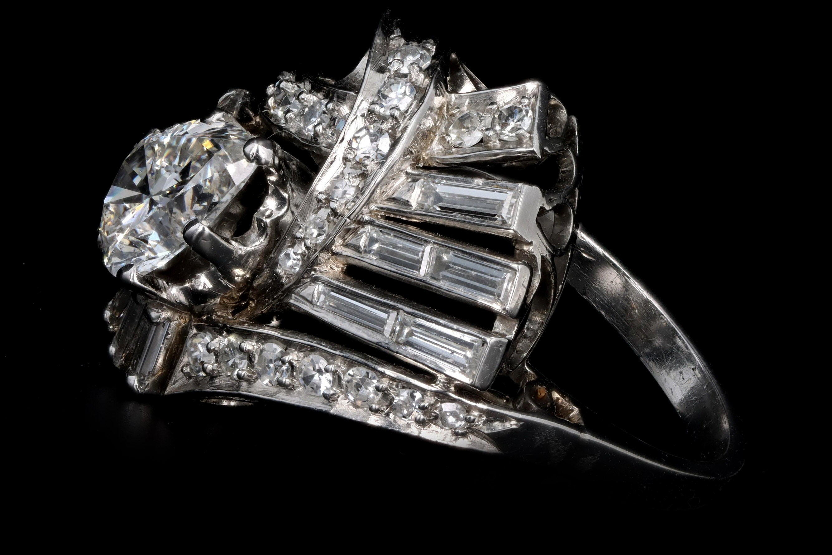 Retro Platinum 1.83 Carat Pear Cut Diamond Cluster Ring IGI Appraisal Report - Queen May