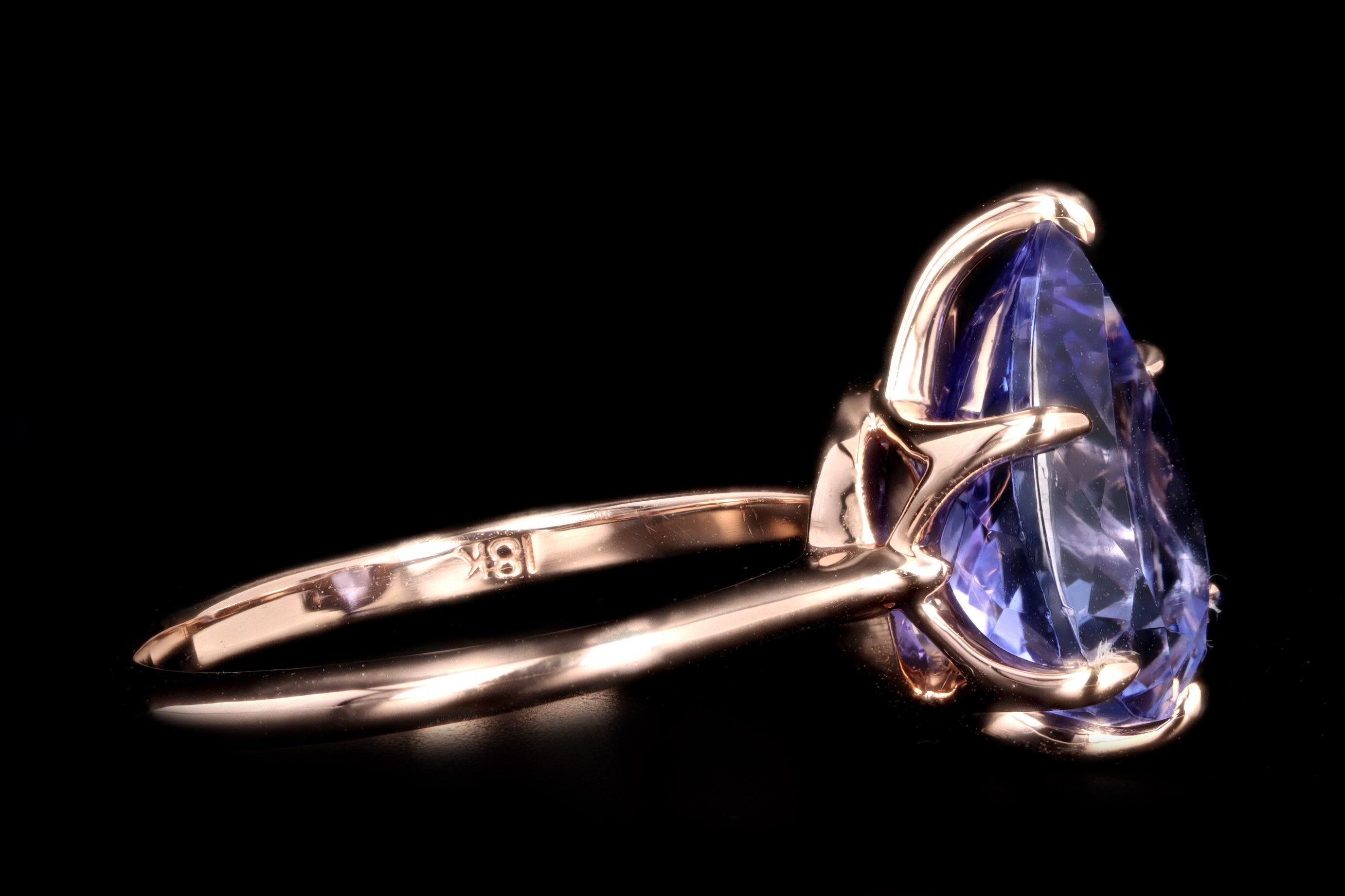 Vintage Inspired 18K Rose Gold 4.12 Carat Pear Cut Tanzanite Ring - Queen May