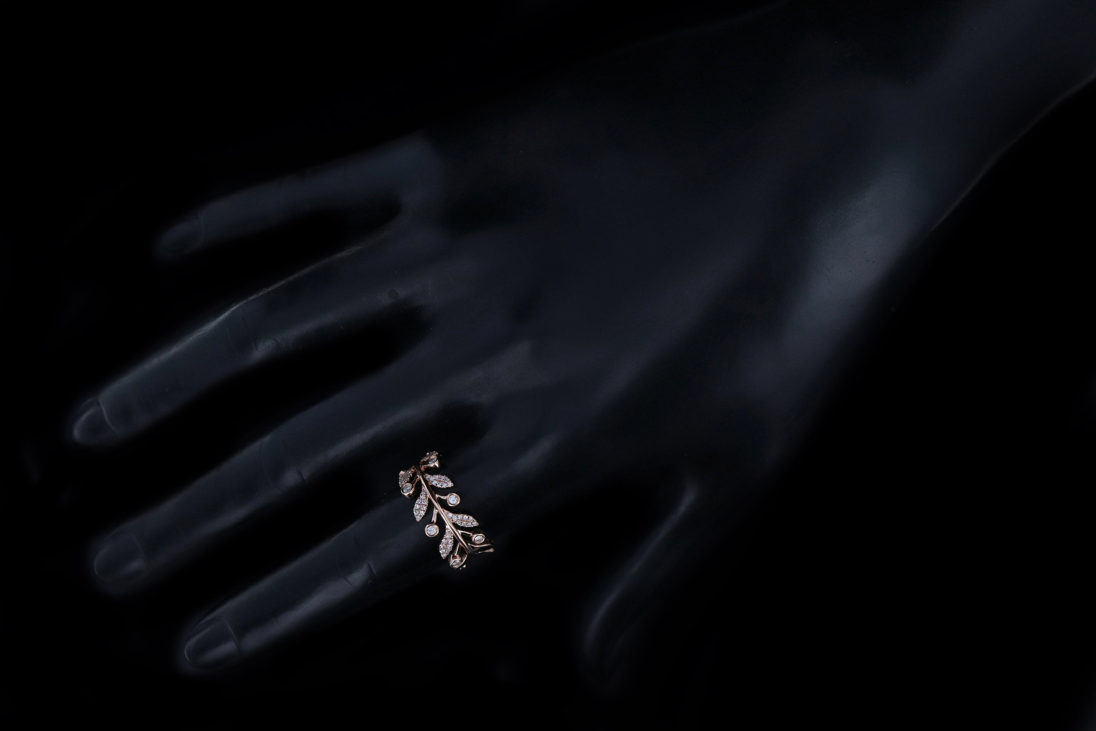 14K Rose Gold .24 Carat Total Weight Diamond Leaf Band - Queen May