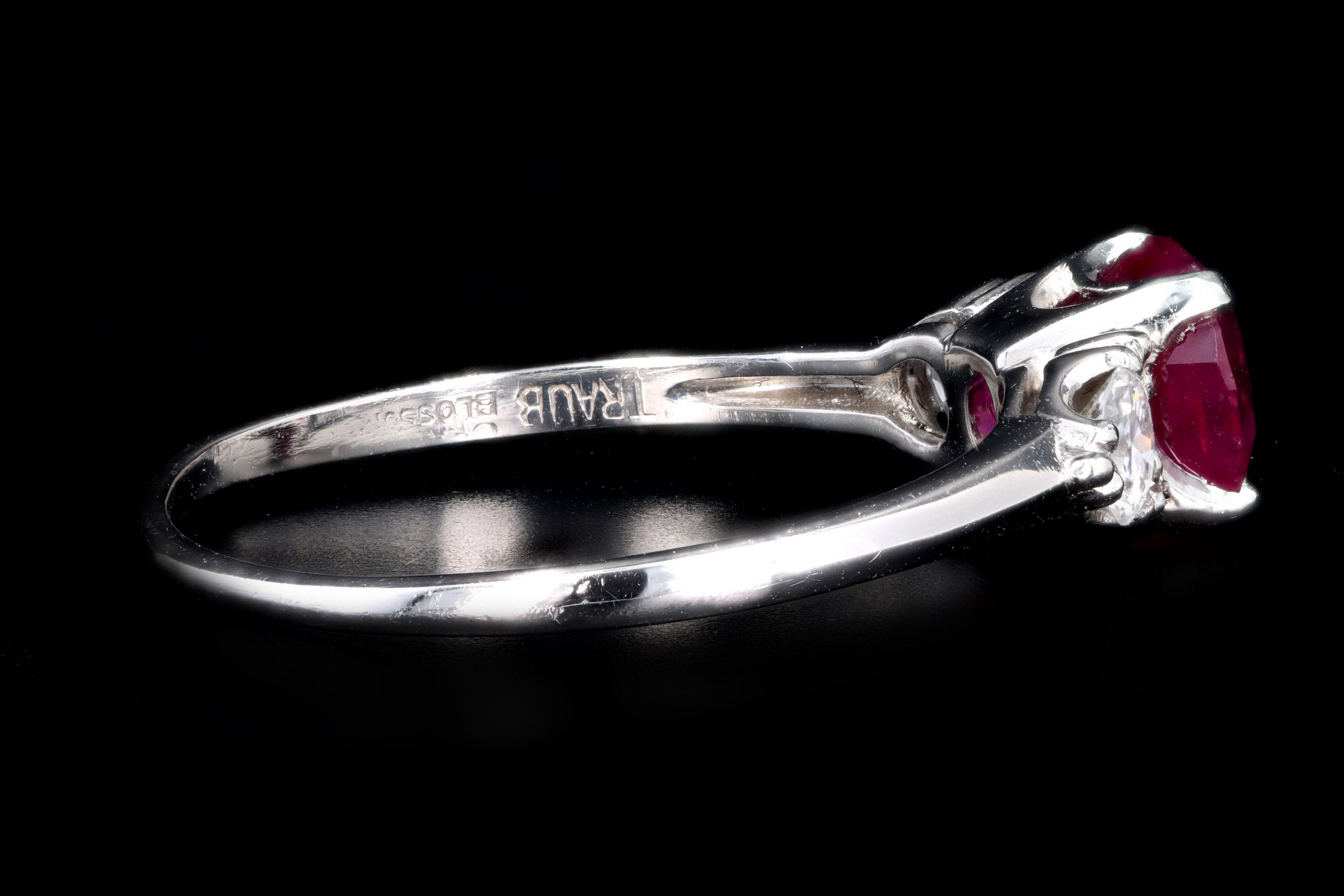 Platinum 1.45 Carat Cushion Cut Natural No Heat Burma Ruby Ring AGL Certified - Queen May