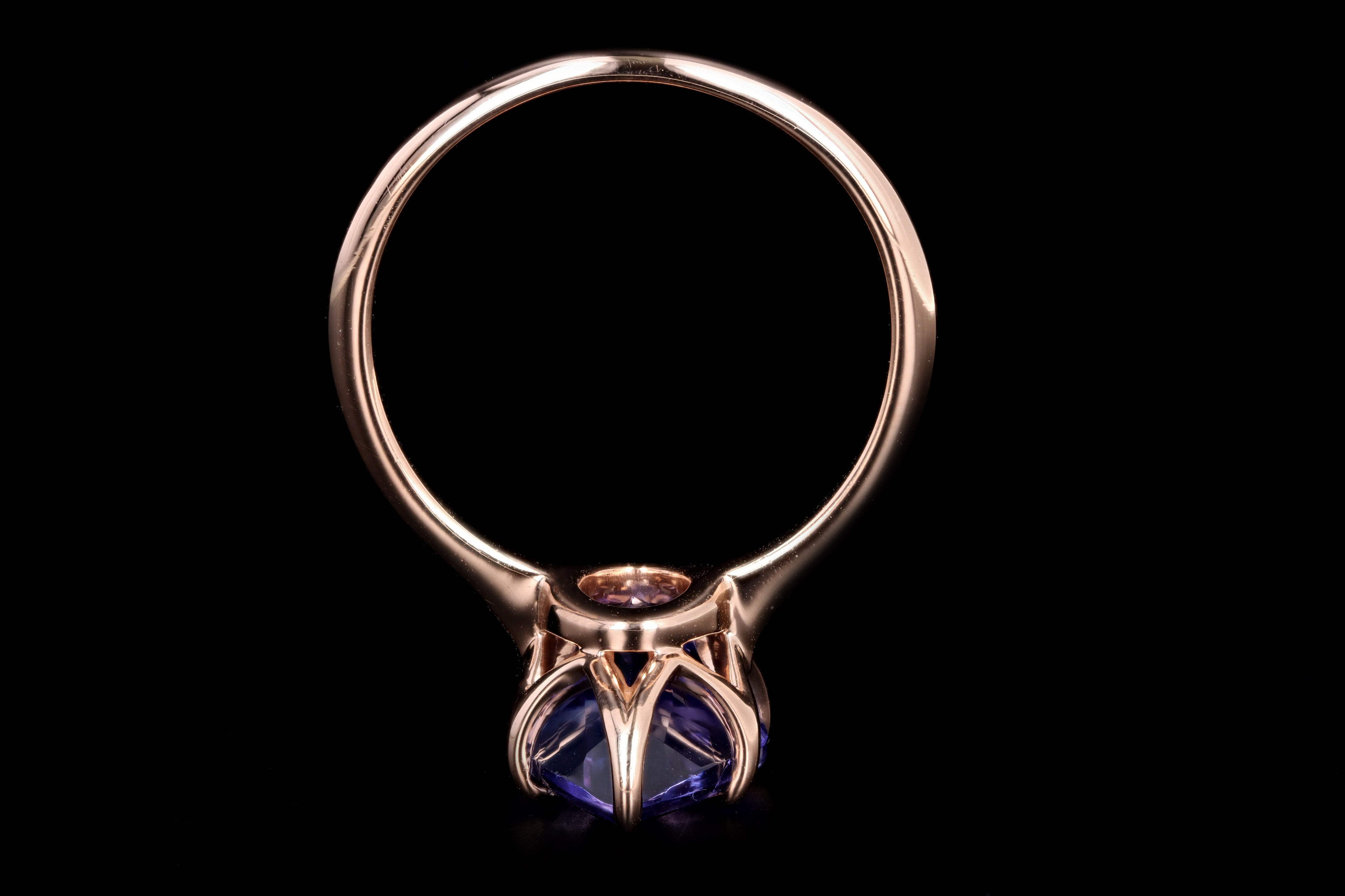 Vintage Inspired 18K Rose Gold 4.12 Carat Pear Cut Tanzanite Ring - Queen May